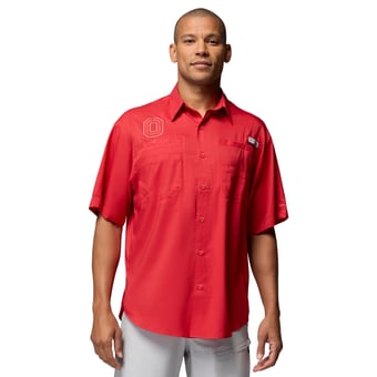 Men's Columbia Scarlet Ohio State Buckeyes Tamiami Omni-Shade Button-Down Shirt