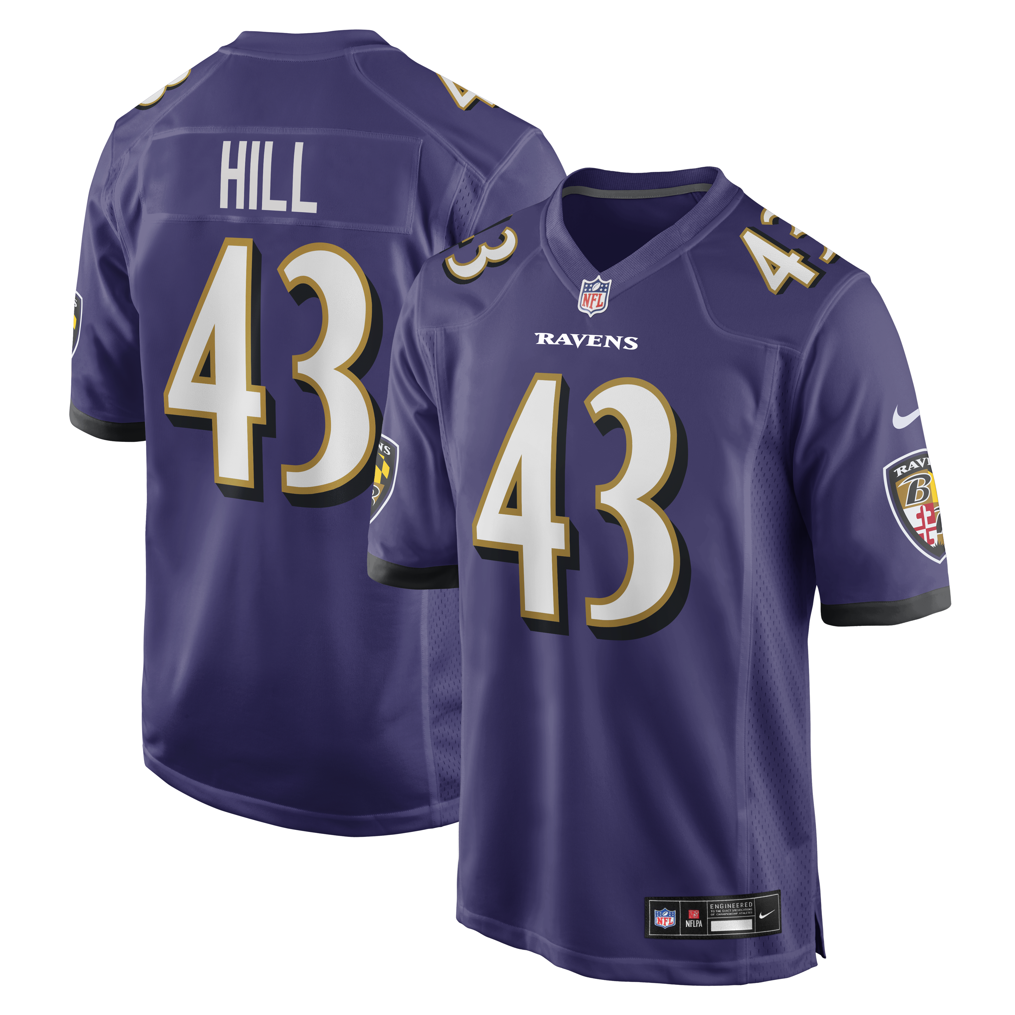 Men's Nike Justice Hill Purple Baltimore Ravens Game Jersey