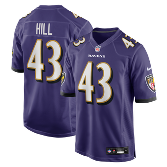 Men's Nike Justice Hill Purple Baltimore Ravens Game Jersey