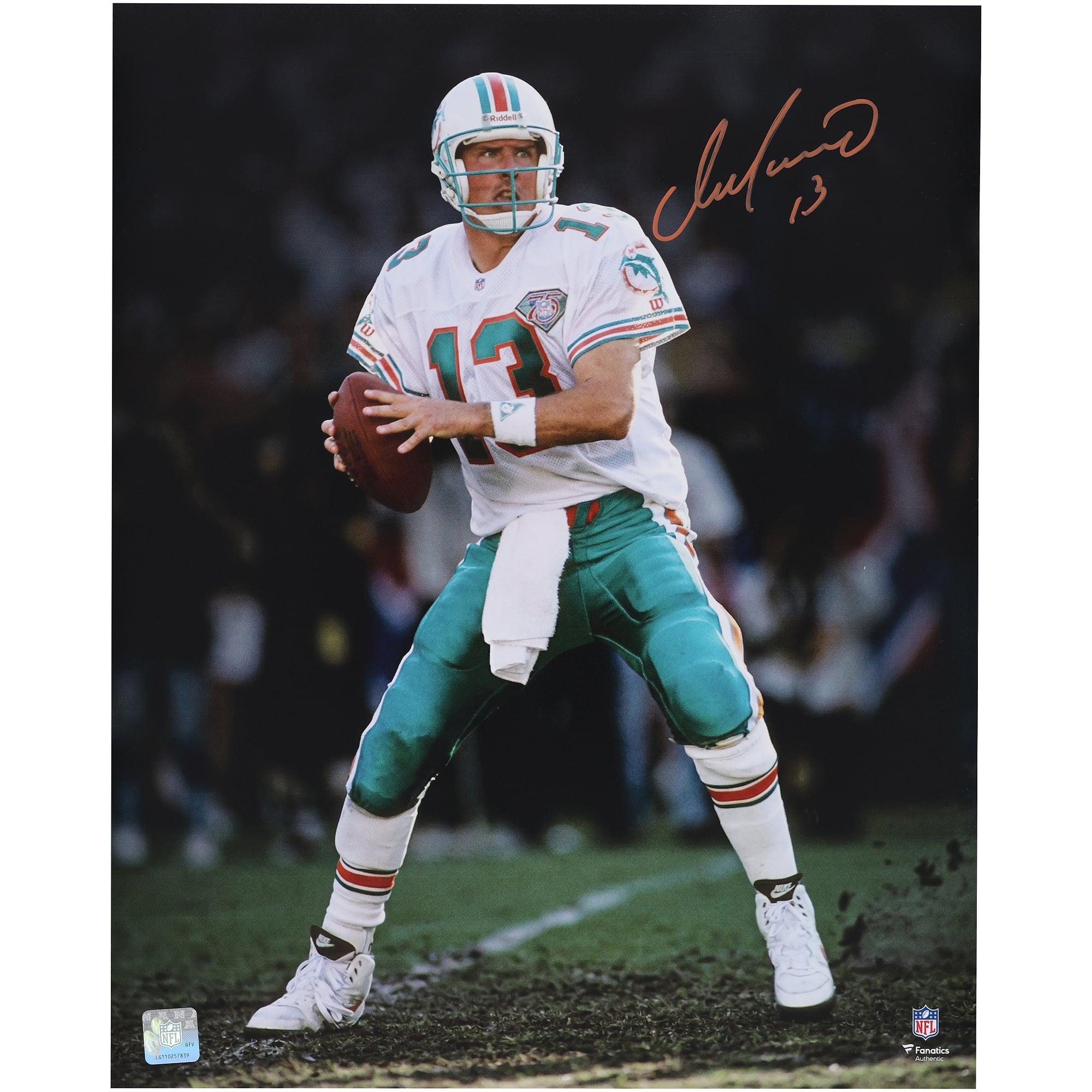 Dan Marino Miami Dolphins Autographed 16" x 20" Vertical Passing Action Photograph