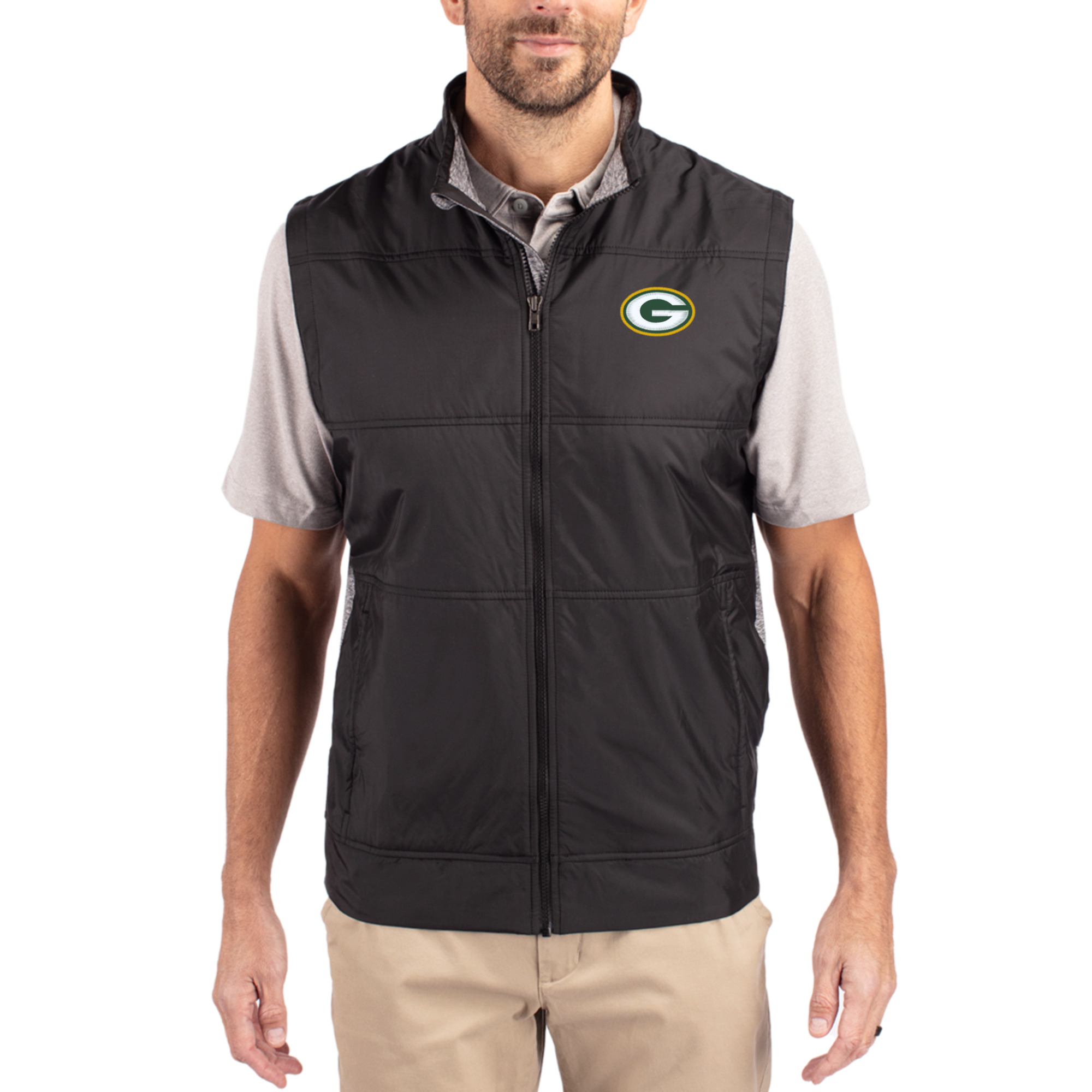 Men's Cutter & Buck Black Green Bay Packers Stealth Full-Zip Vest