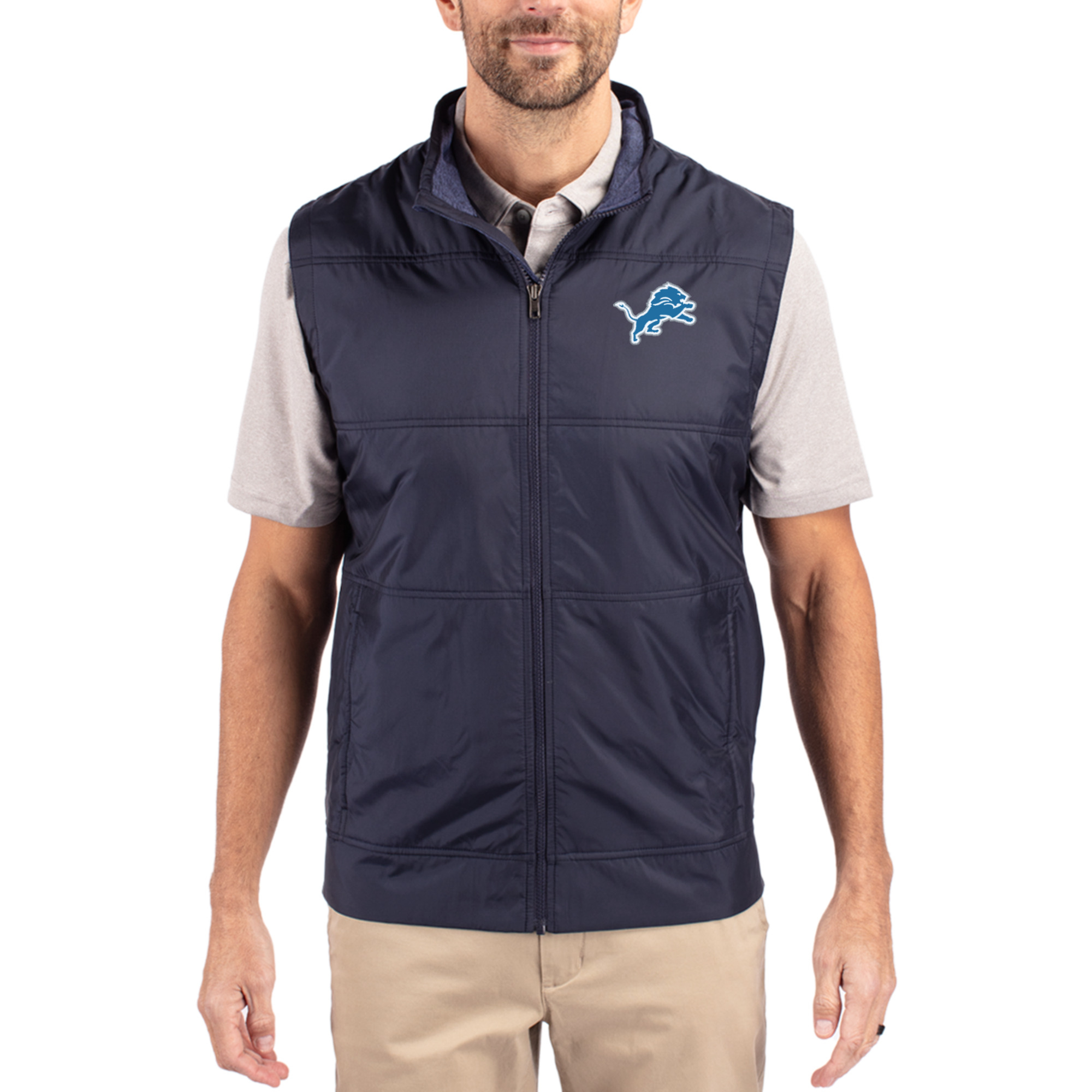 Men's Cutter & Buck Navy Detroit Lions Stealth Full-Zip Vest