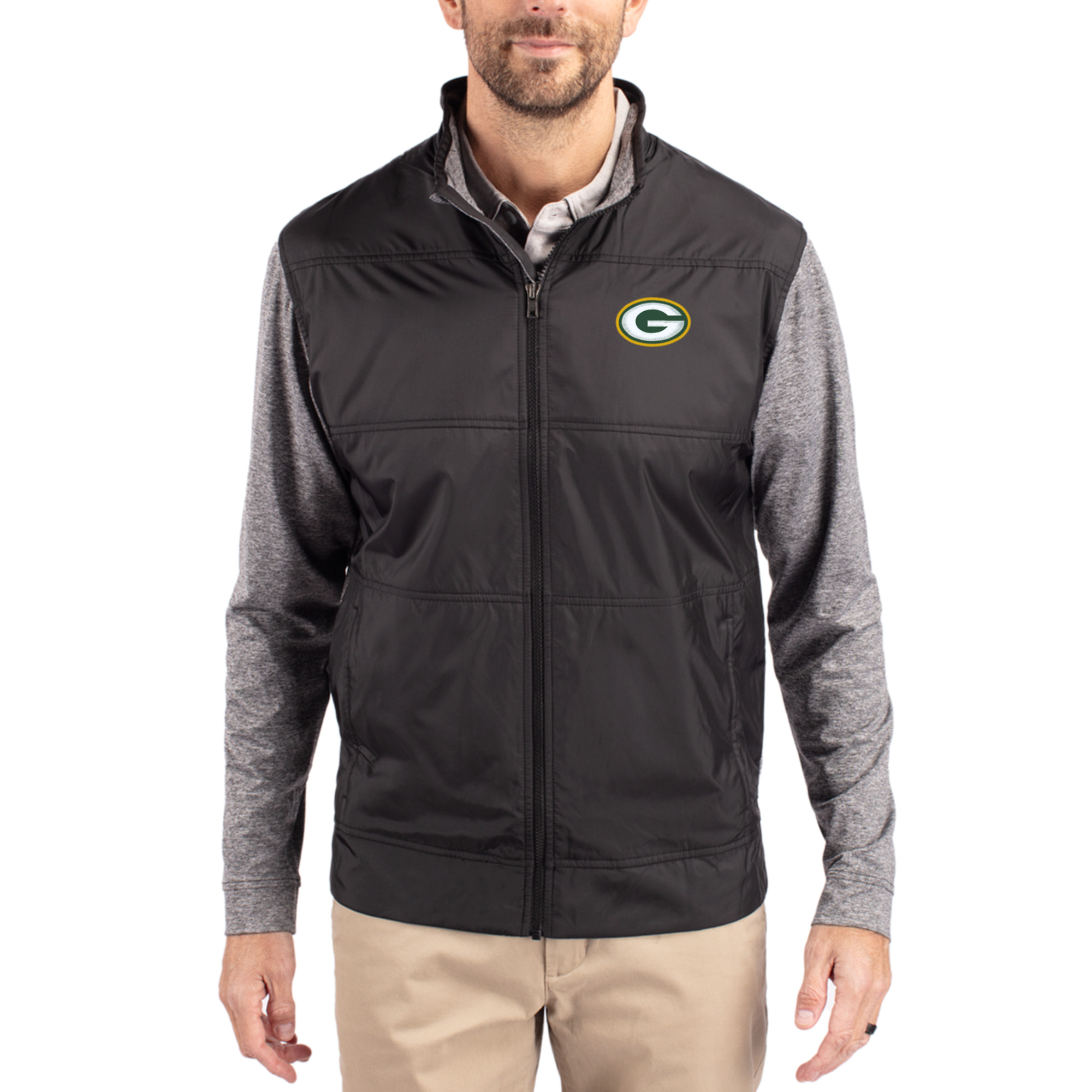 Men's Cutter & Buck Black Green Bay Packers Stealth Full-Zip Jacket