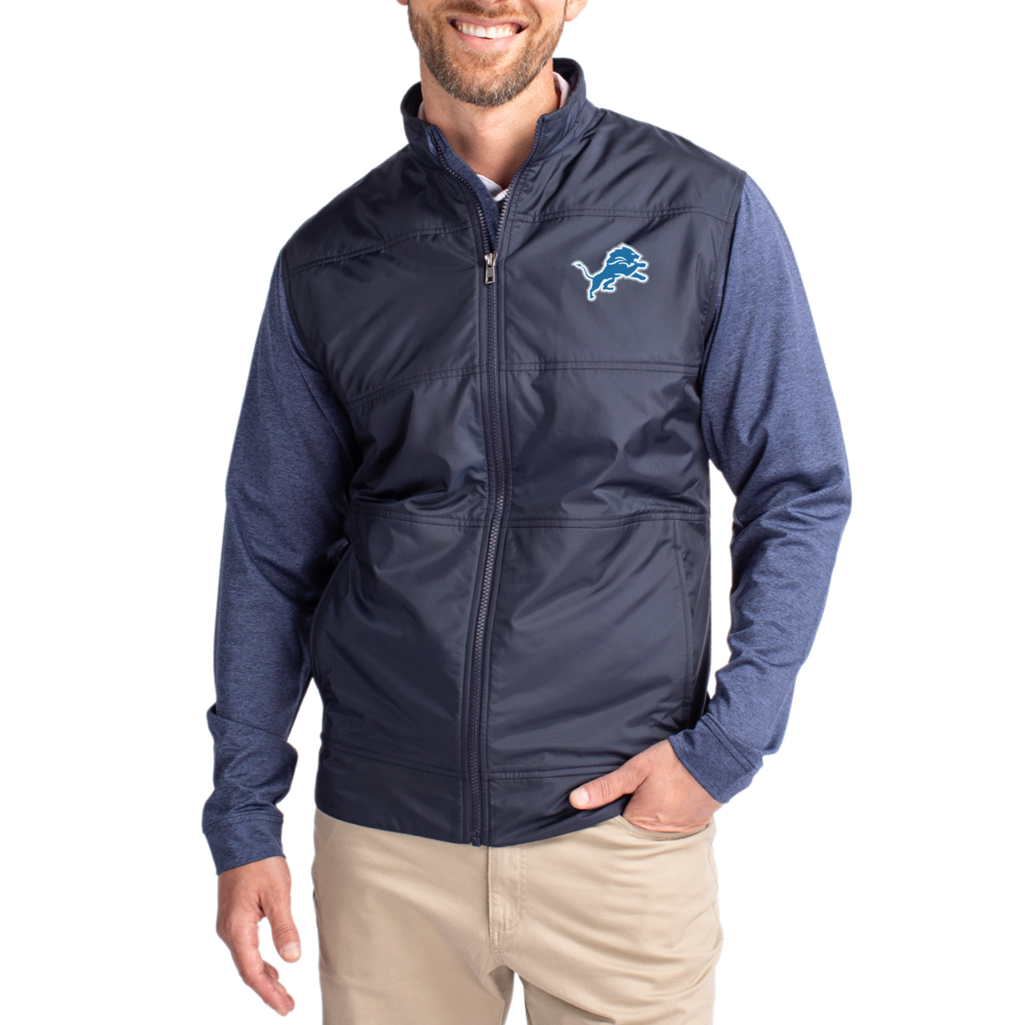 Men's Cutter & Buck Navy Detroit Lions Stealth Full-Zip Jacket