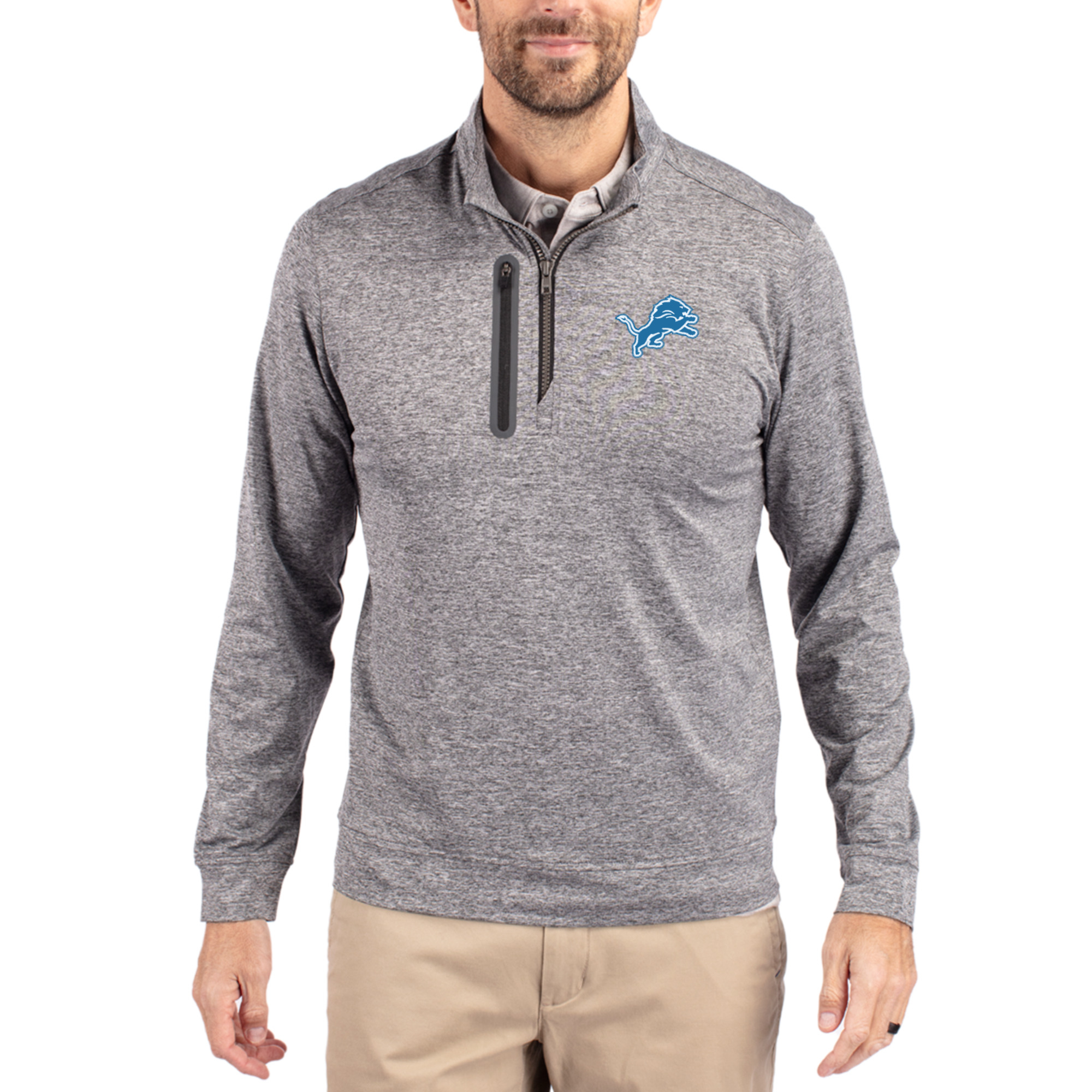 Men's Cutter & Buck Gray Detroit Lions Stealth Quarter-Zip Jacket