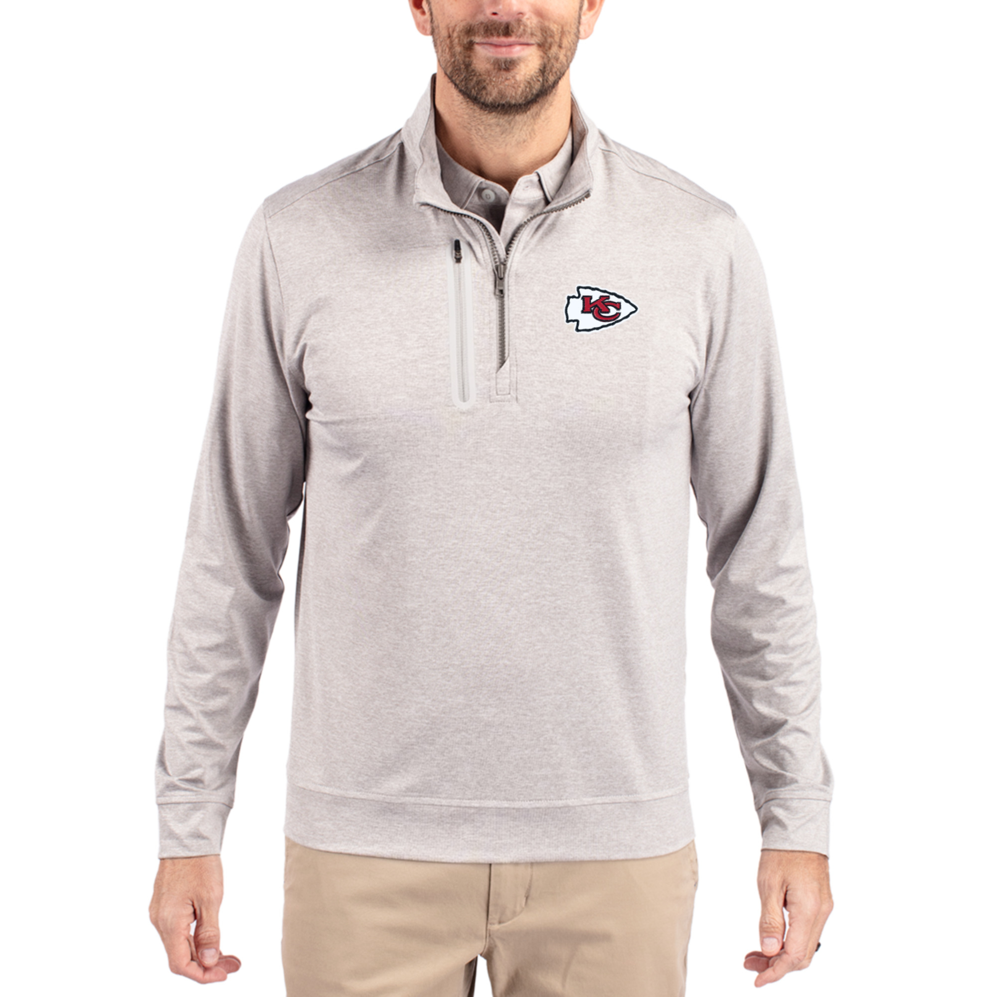 Men's Cutter & Buck Cream Kansas City Chiefs Stealth Quarter-Zip Jacket