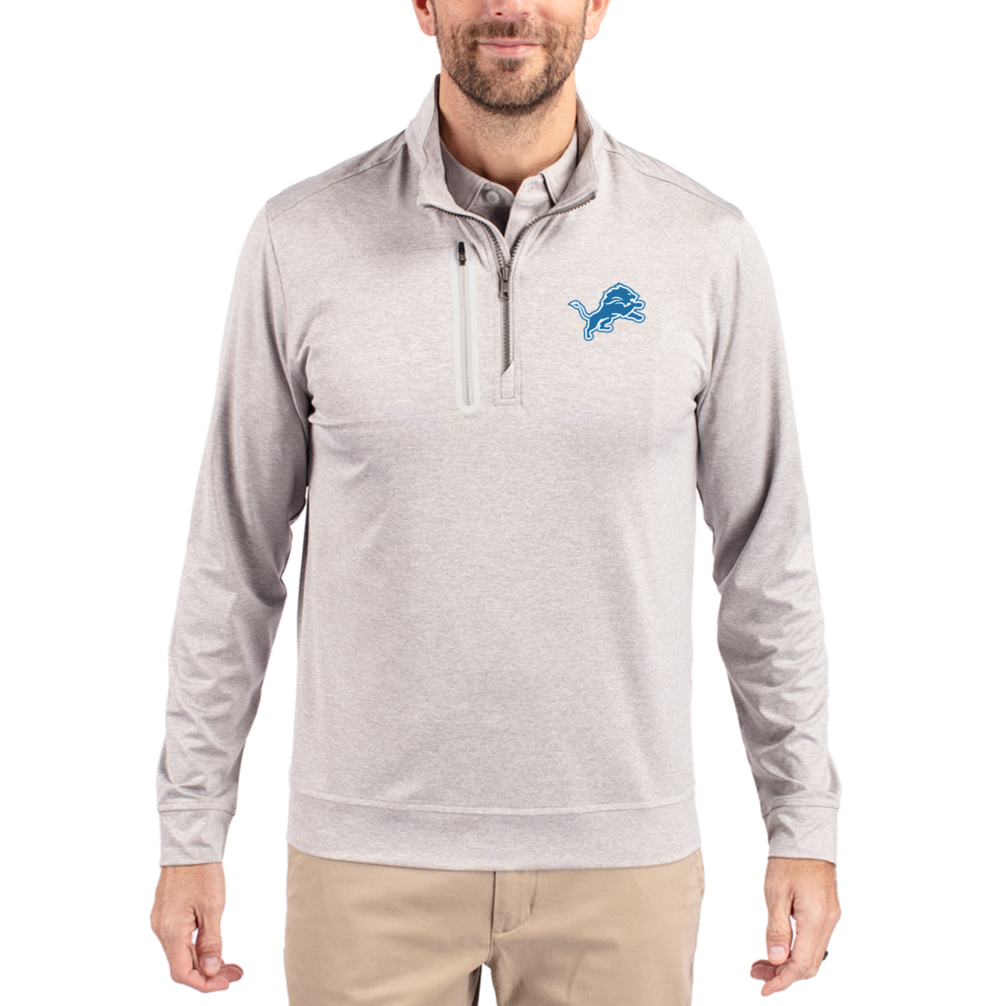 Men's Cutter & Buck Cream Detroit Lions Stealth Quarter-Zip Jacket