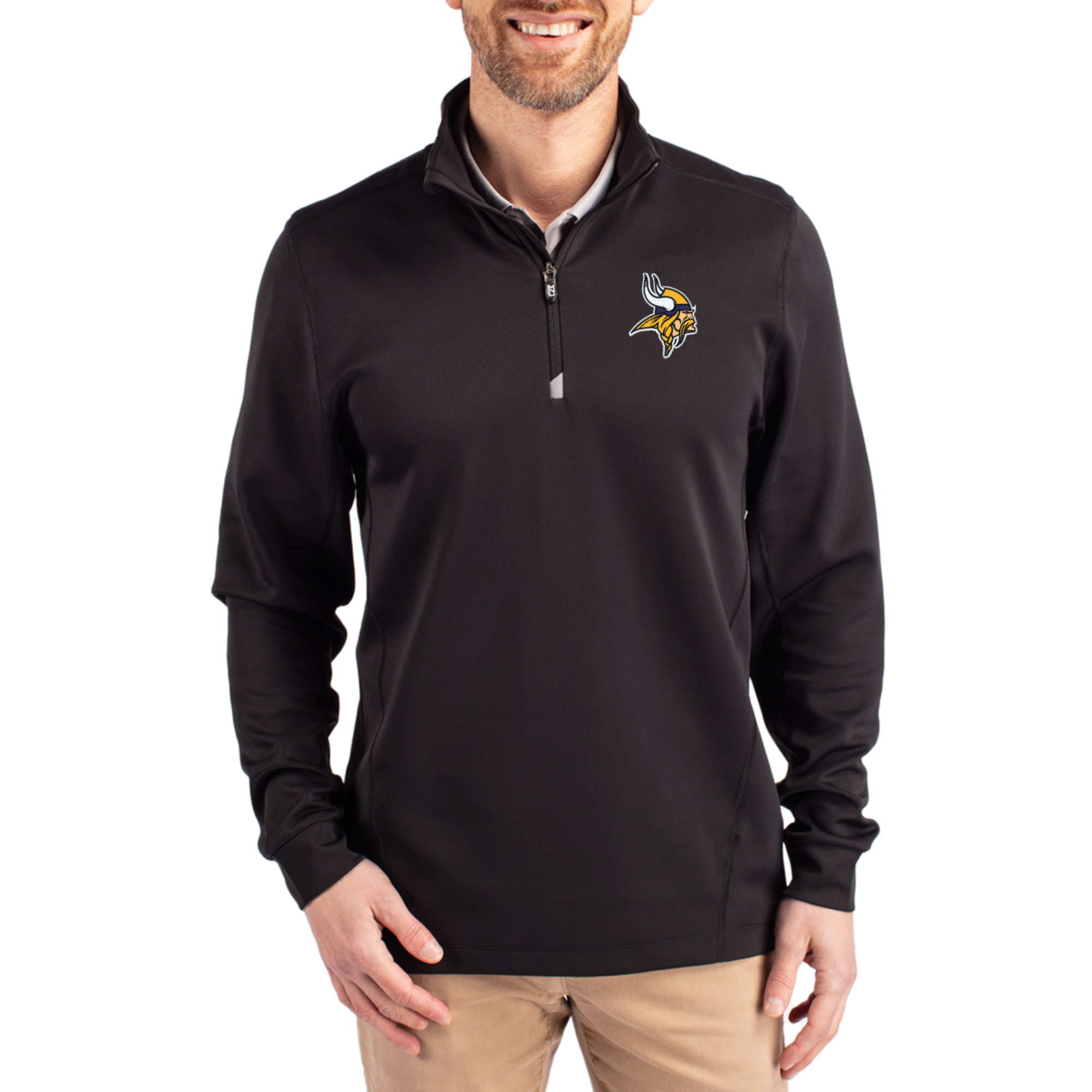 Men's Cutter & Buck Black Minnesota Vikings Traverse Quarter-Zip Pullover Jacket