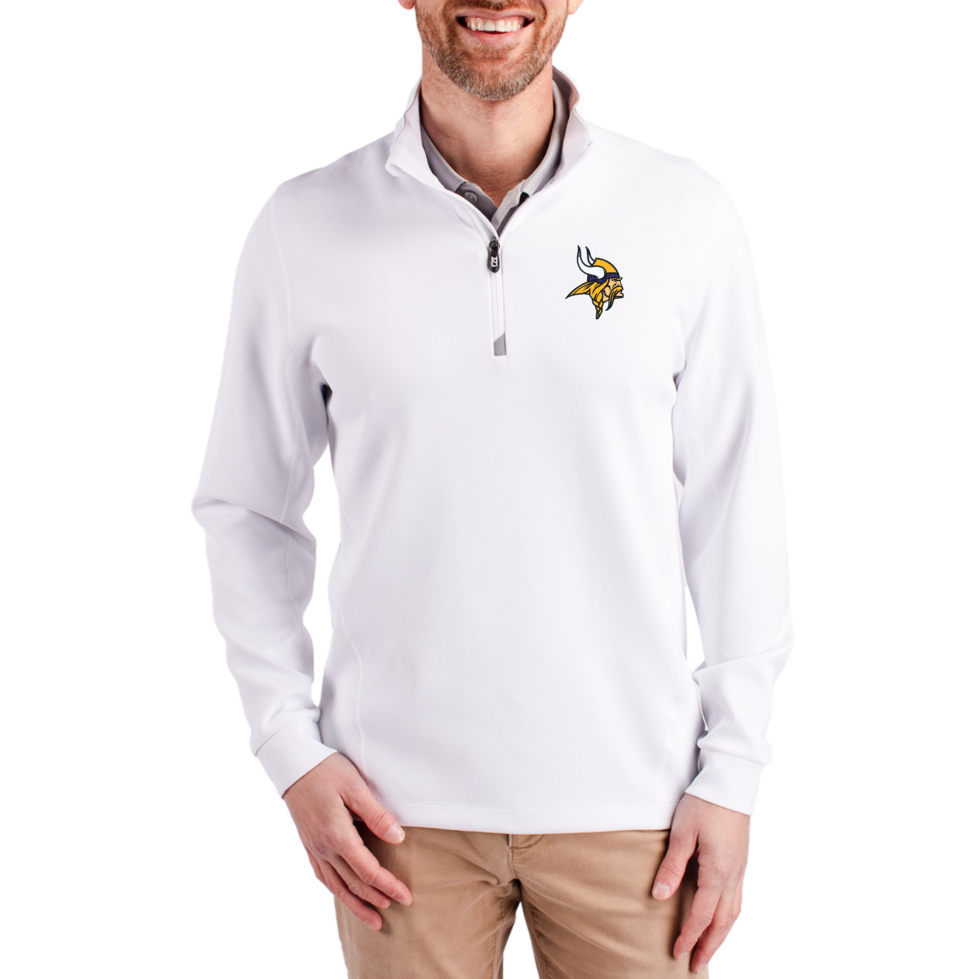Men's Cutter & Buck White Minnesota Vikings Traverse Quarter-Zip Pullover Jacket