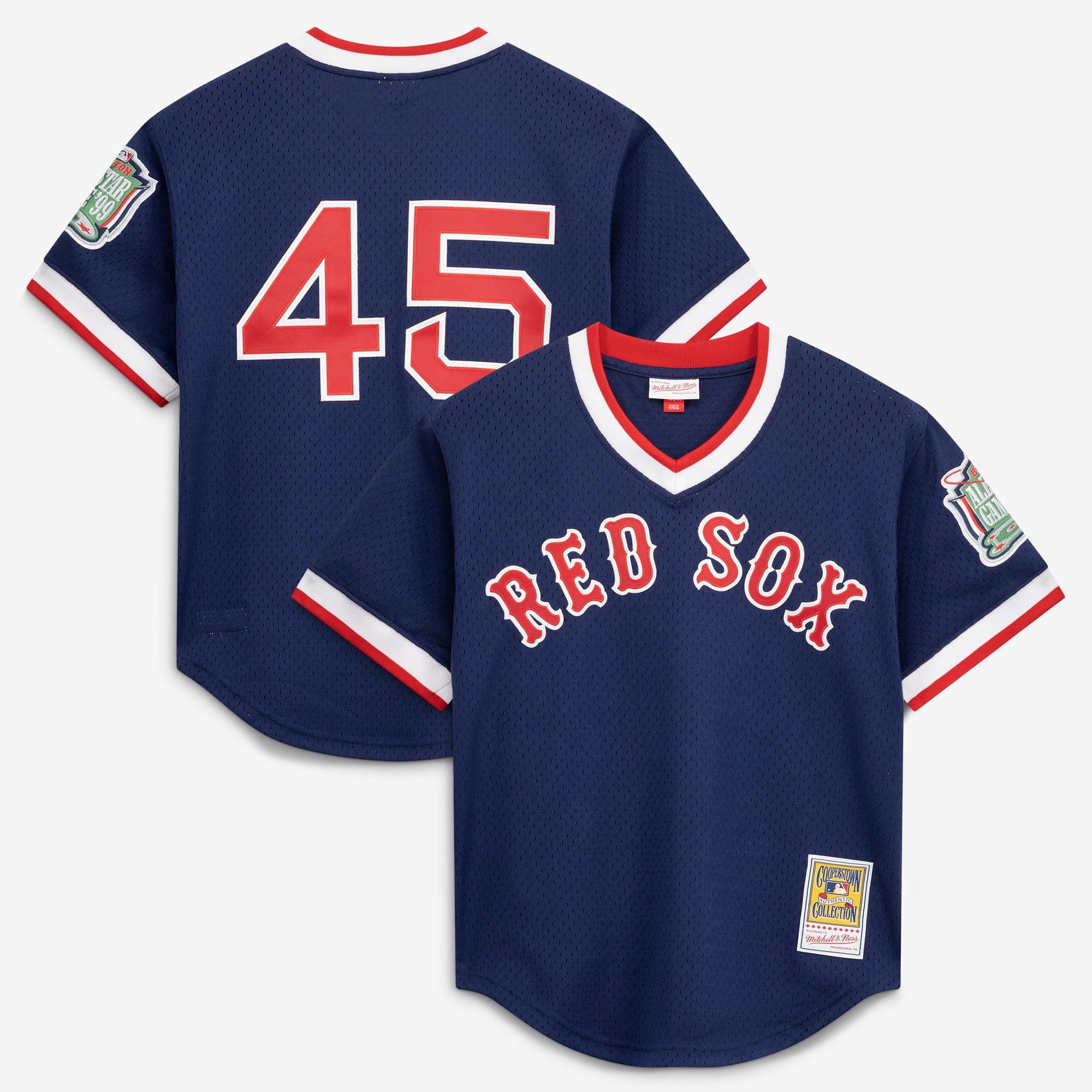 Maglia da allenamento autentica da uomo Mitchell & Ness di Pedro Martinez, blu navy, dei Boston Red Sox, colore blu navy.