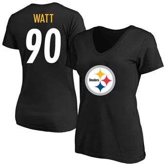Women's Fanatics T.J. Watt Black Pittsburgh Steelers Plus Size Name & Number V-Neck T-Shirt