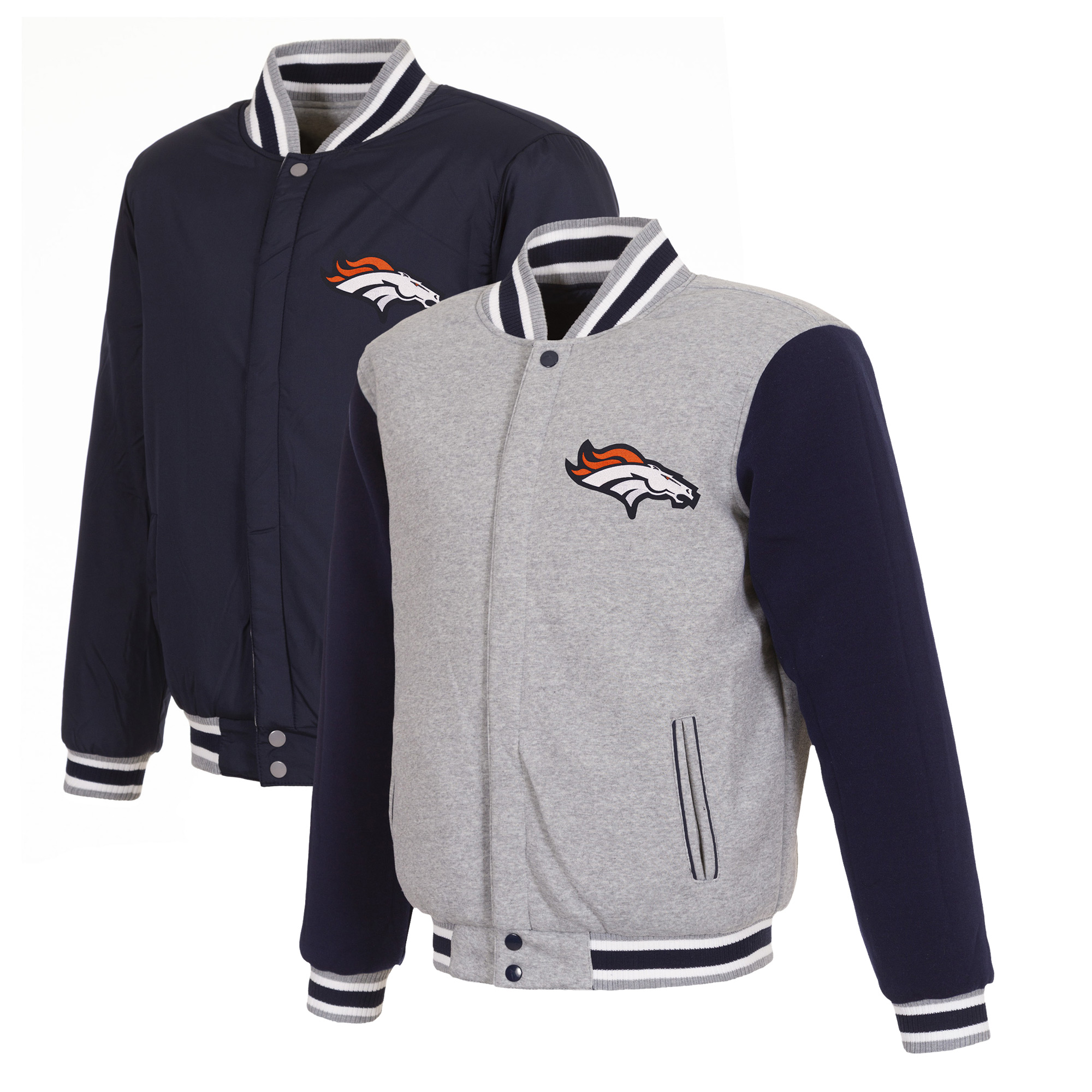 Men's JH Design Gray/Navy Denver Broncos Reversible Fleece Full-Snap Jacket