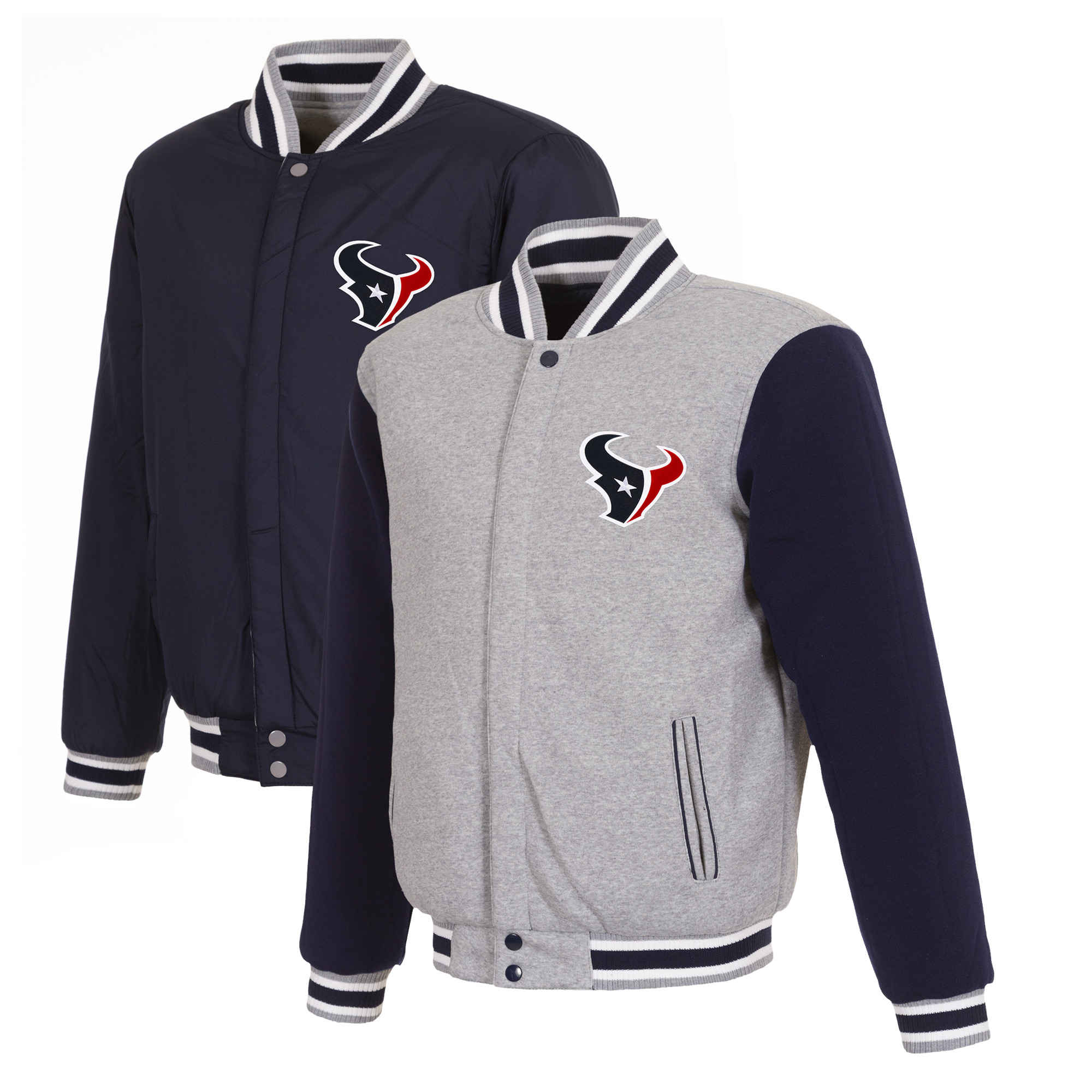 Men's JH Design Gray/Navy Houston Texans Reversible Fleece Full-Snap Jacket