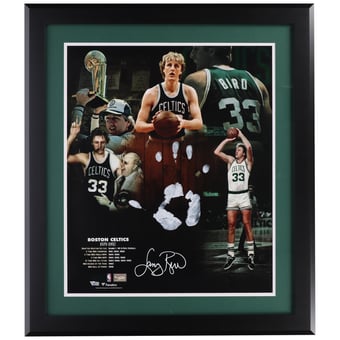 Larry Bird Boston Celtics Autographed 20" x 24" Career Collage with White Acrylic Paint Hand Print