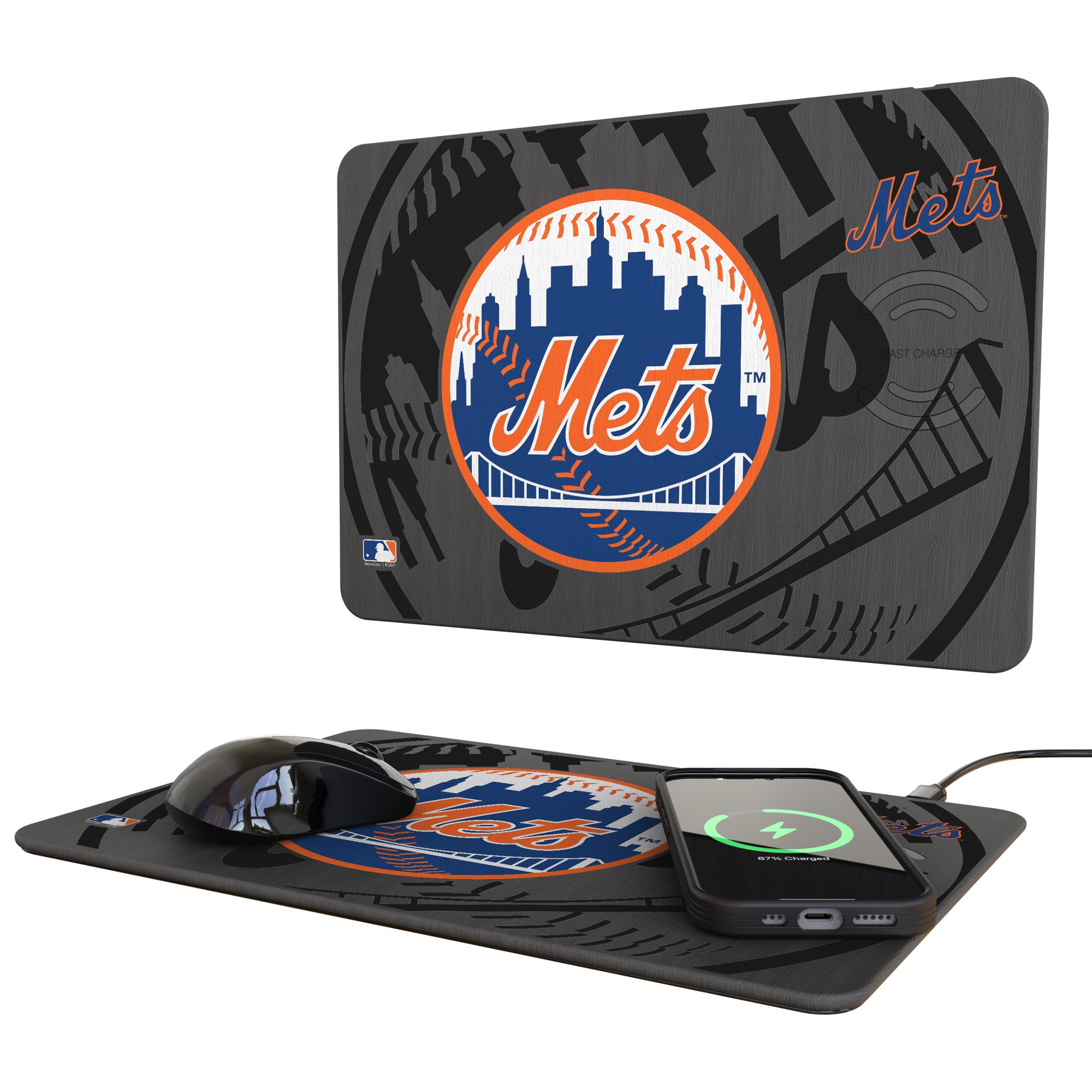 Keyscaper New York Mets 15W Fast Wireless Charger and Mouse Pad