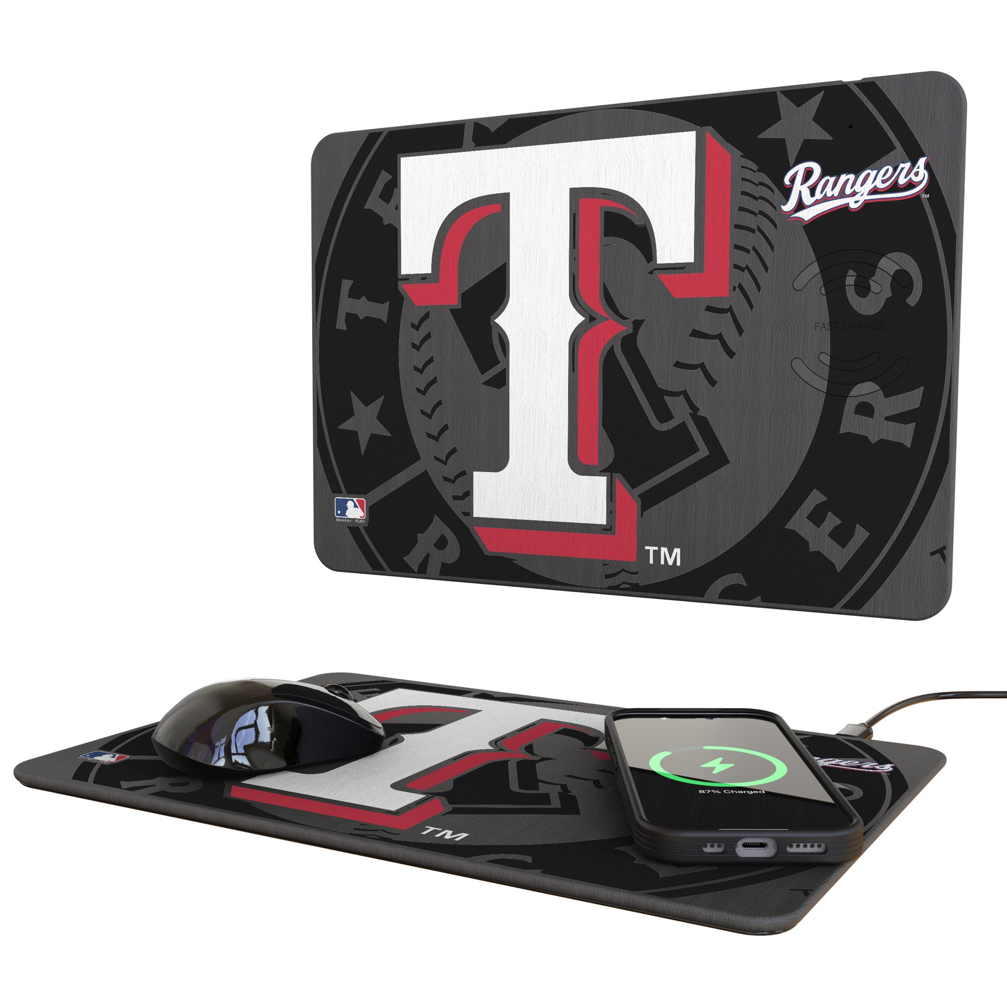Keyscaper Texas Rangers 15W Fast Wireless Charger and Mouse Pad
