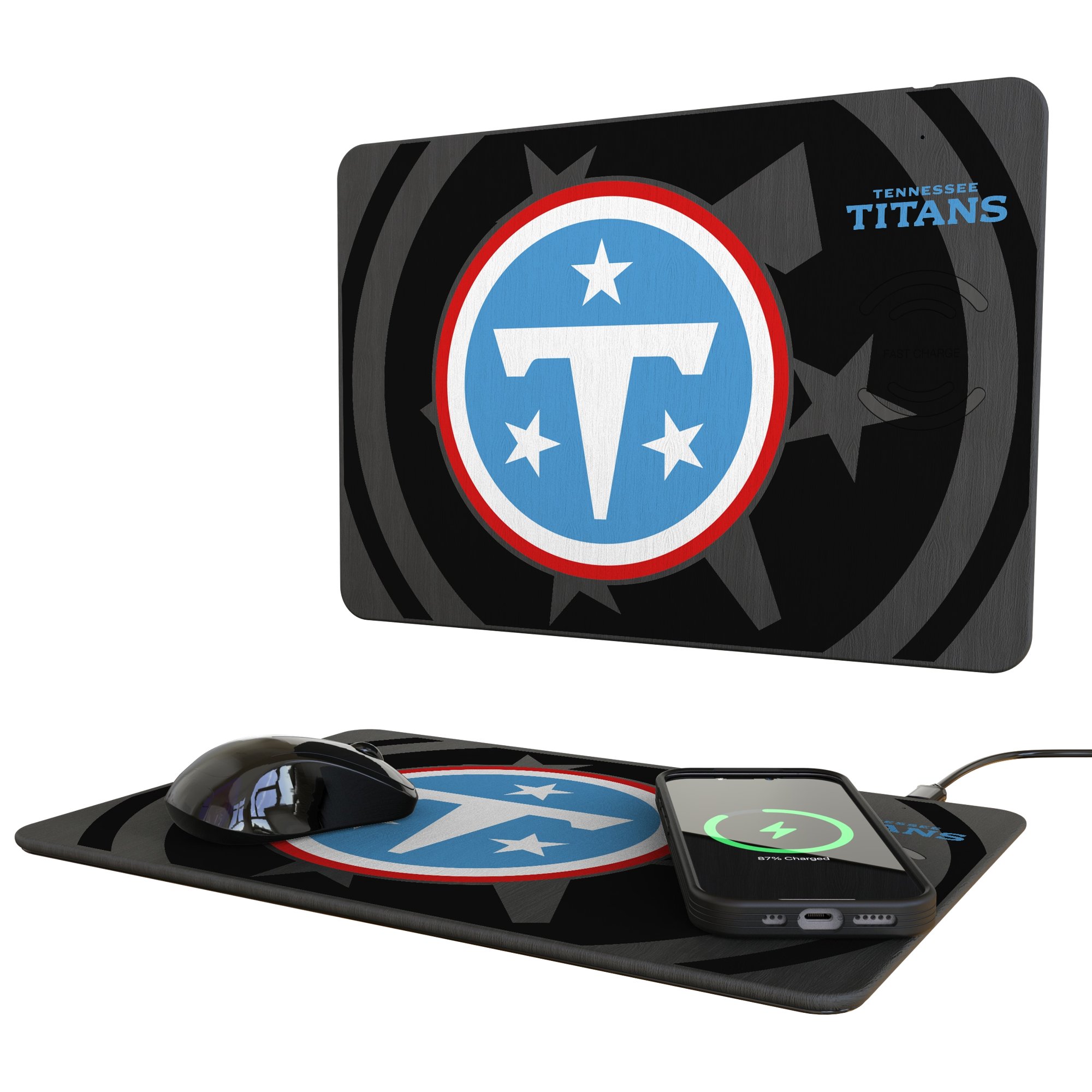 Keyscaper Tennessee Titans 15W Fast Wireless Charger and Mouse Pad