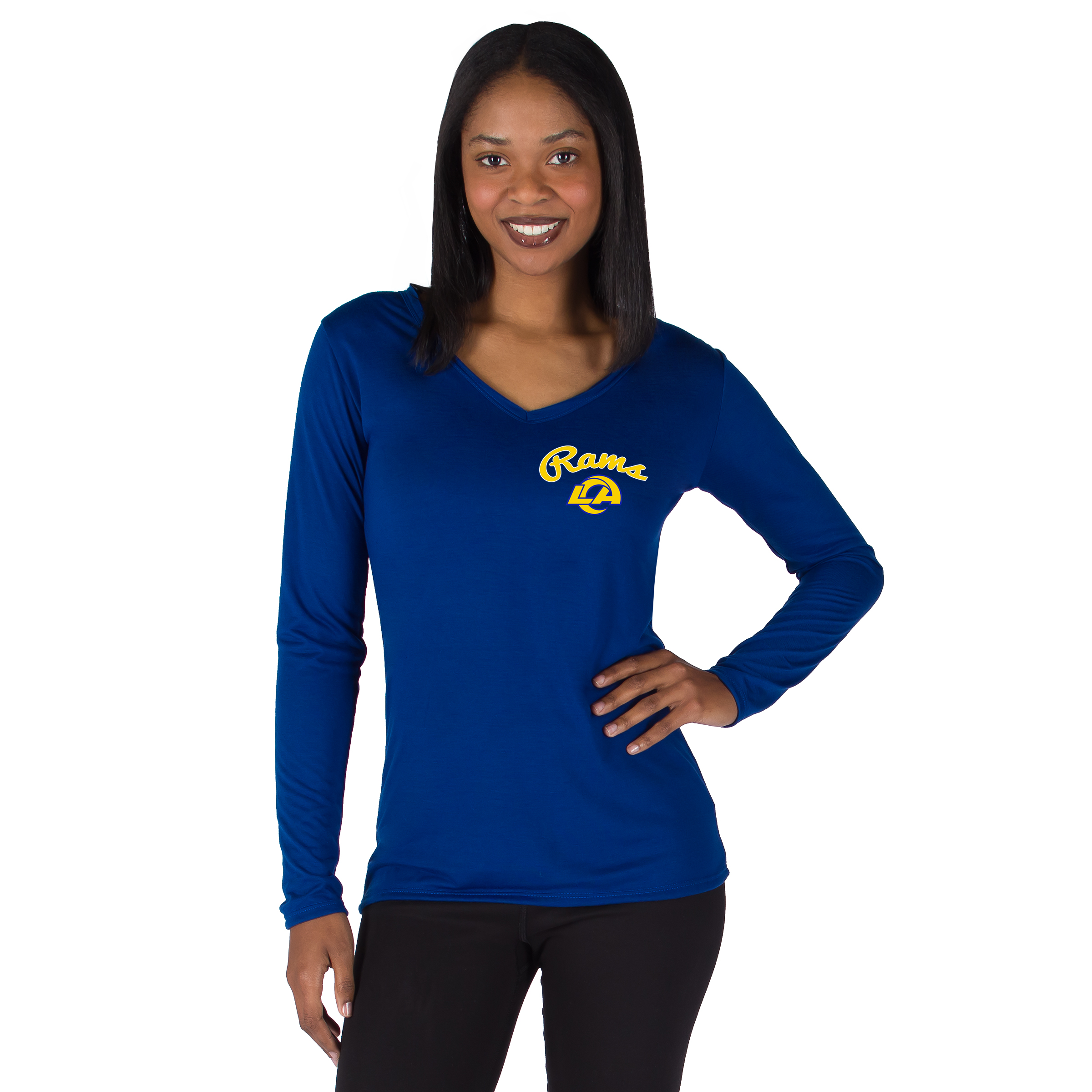 Concepts Sport Women's Royal Los Angeles Rams Marathon Knit Long-Sleeve Lightweight V-Neck Lounge Top - Royal