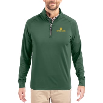Men's Cutter & Buck Green Notre Dame Fighting Irish Adapt Eco Knit Quarter-Zip Pullover Jacket
