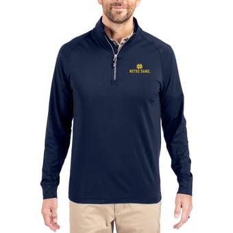 Men's Cutter & Buck Navy Notre Dame Fighting Irish Adapt Eco Knit Quarter-Zip Pullover Jacket