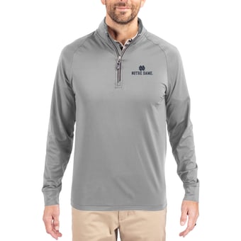Men's Cutter & Buck Gray Notre Dame Fighting Irish Adapt Eco Knit Quarter-Zip Pullover Jacket