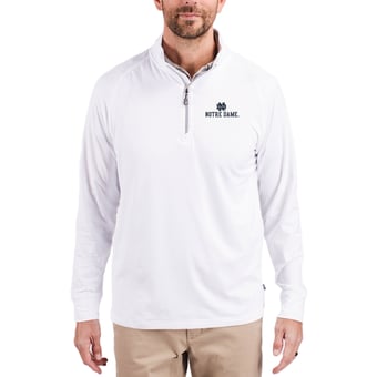 Men's Cutter & Buck White Notre Dame Fighting Irish Adapt Eco Knit Quarter-Zip Pullover Jacket
