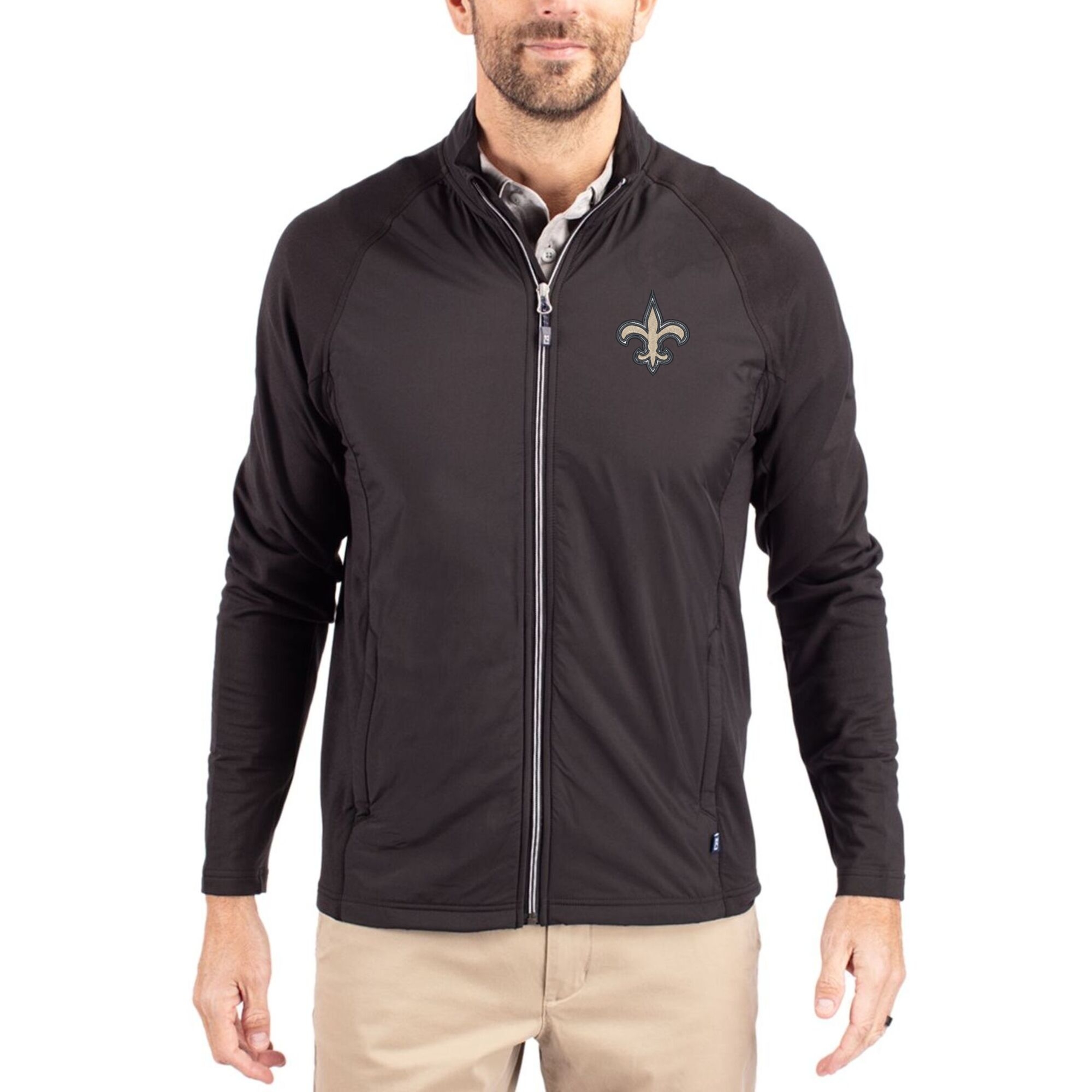Men's Cutter & Buck Black New Orleans Saints Adapt Eco Knit Full-Zip Jacket