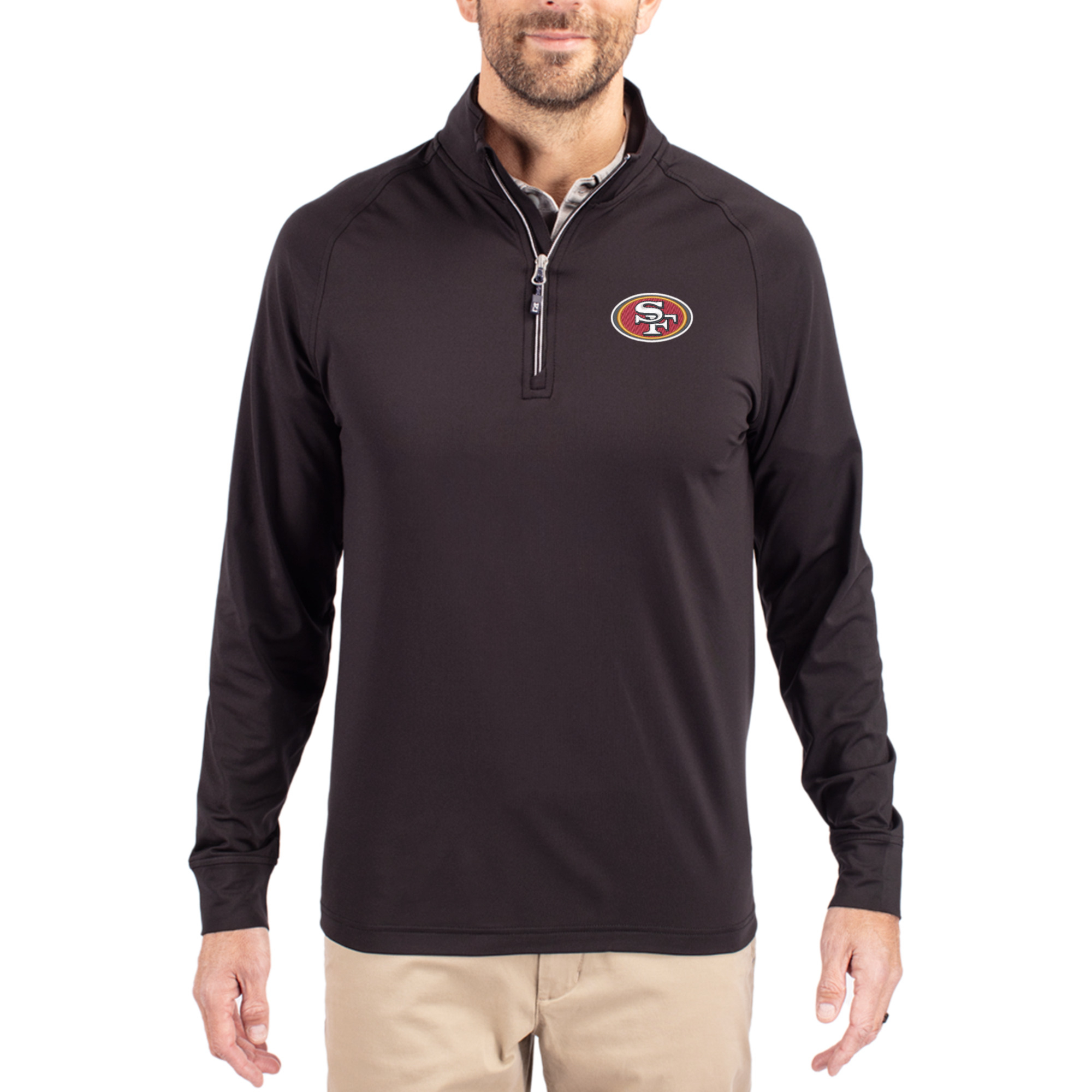 Men's Cutter & Buck Black San Francisco 49ers Adapt Eco Knit Quarter-Zip Pullover Jacket