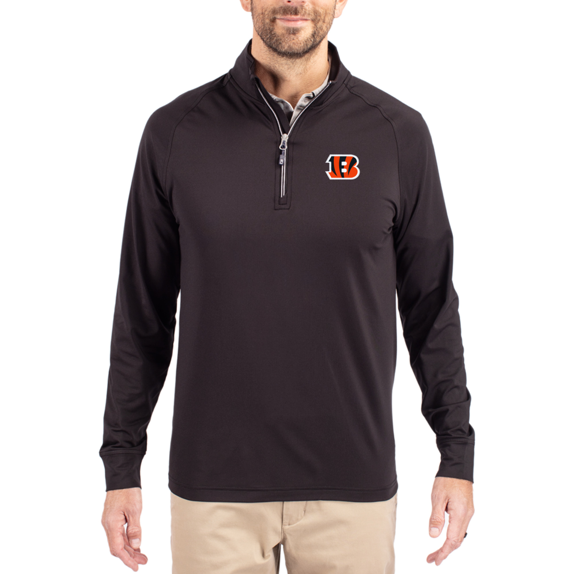 Men's Cutter & Buck Black Cincinnati Bengals Adapt Eco Knit Quarter-Zip Pullover Jacket