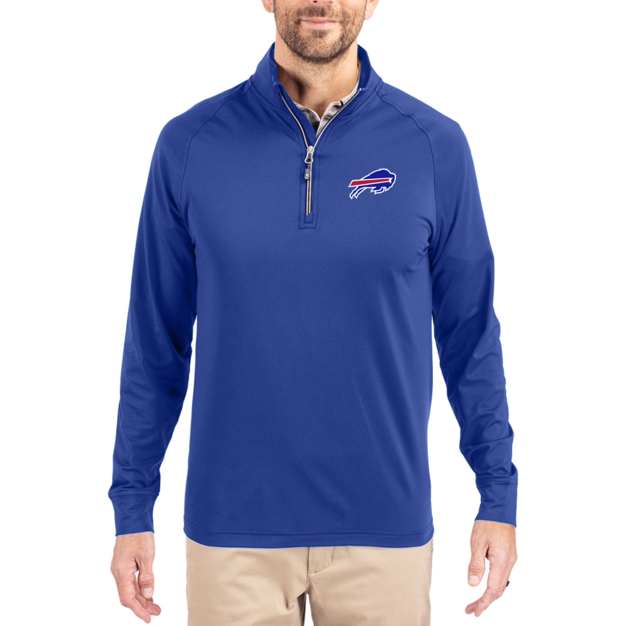 Men's Cutter & Buck Royal Buffalo Bills Adapt Eco Knit Quarter-Zip Pullover Jacket