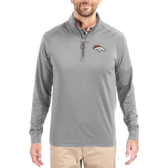 Men's Cutter & Buck Gray Denver Broncos Adapt Eco Knit Quarter-Zip Pullover Jacket