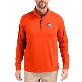 Men's Cutter & Buck Orange Denver Broncos Adapt Eco Knit Quarter-Zip Pullover Jacket