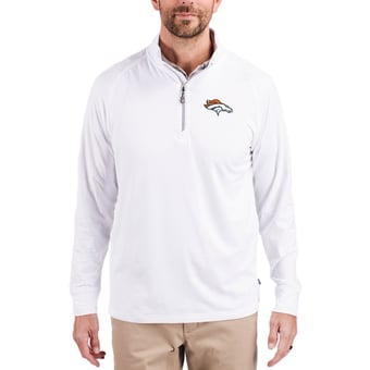 Men's Cutter & Buck White Denver Broncos Adapt Eco Knit Quarter-Zip Pullover Jacket
