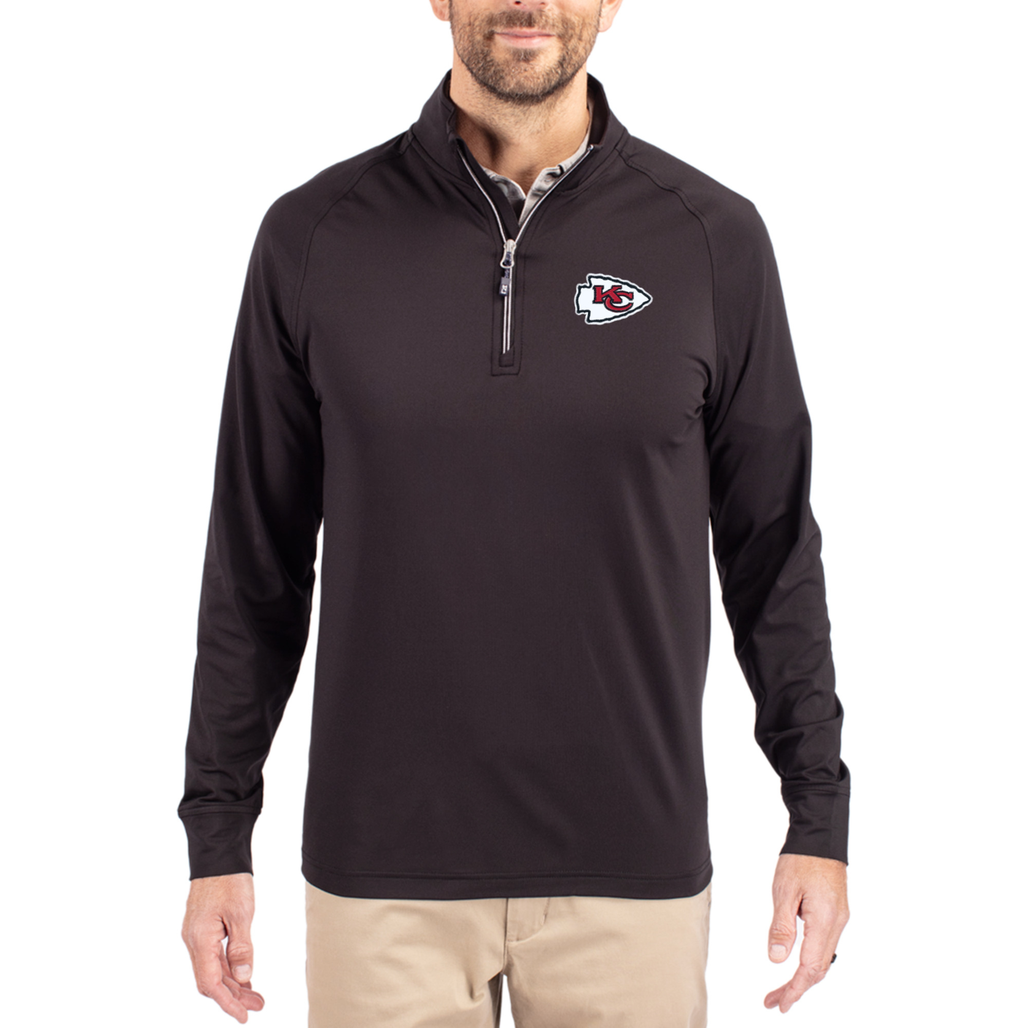 Men's Cutter & Buck Black Kansas City Chiefs Adapt Eco Knit Quarter-Zip Pullover Jacket