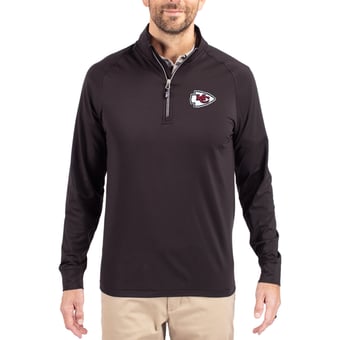Men's Cutter & Buck Black Kansas City Chiefs Adapt Eco Knit Quarter-Zip Pullover Jacket