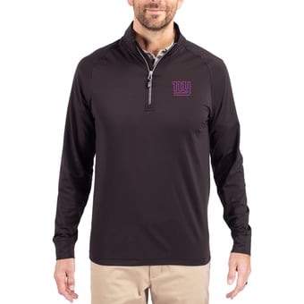 Men's Cutter & Buck Black New York Giants Adapt Eco Knit Quarter-Zip Pullover Jacket