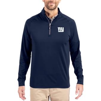 Men's Cutter & Buck Navy New York Giants Adapt Eco Knit Quarter-Zip Pullover Jacket