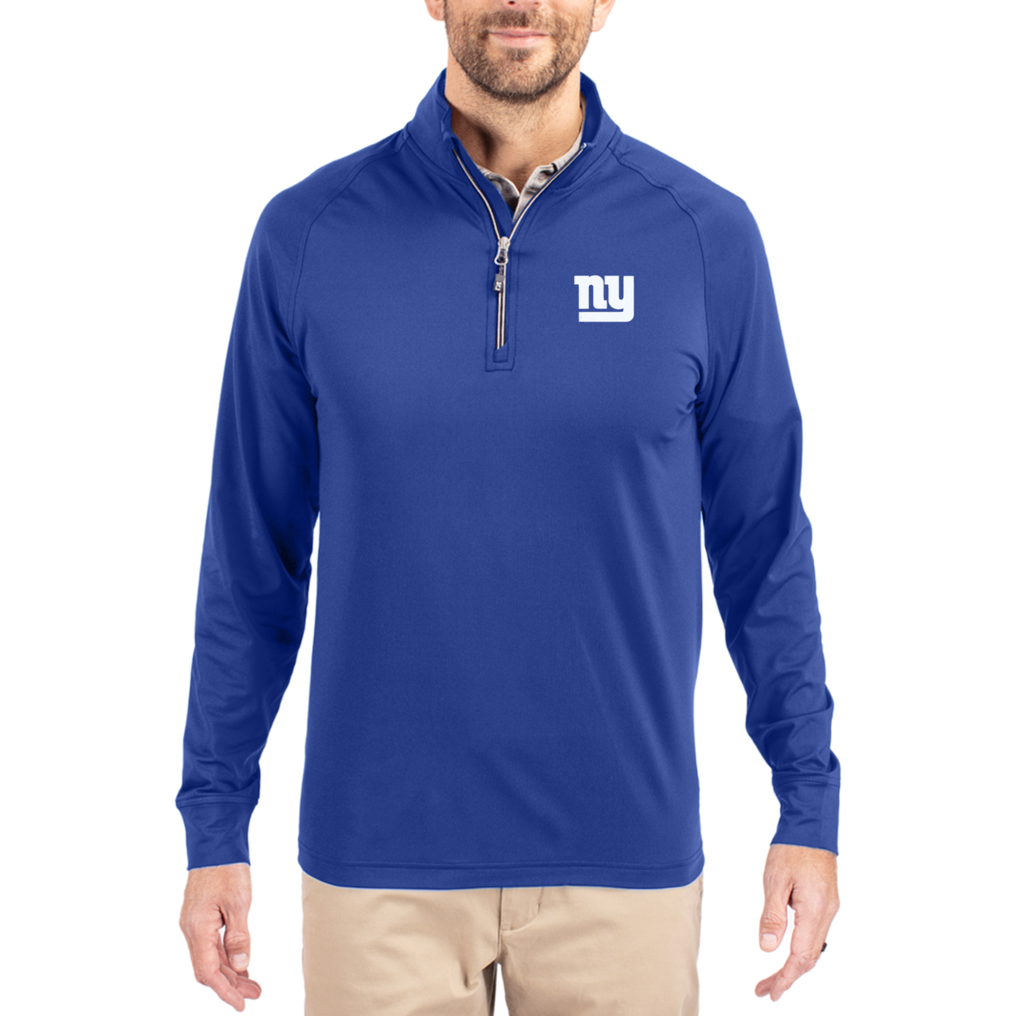 Men's Cutter & Buck Royal New York Giants Adapt Eco Knit Quarter-Zip Pullover Jacket