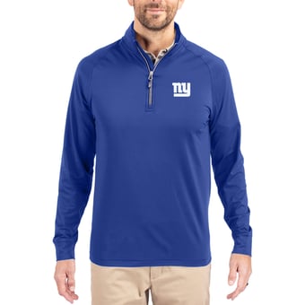 Men's Cutter & Buck Royal New York Giants Adapt Eco Knit Quarter-Zip Pullover Jacket
