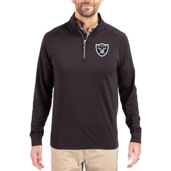 Men's Cutter & Buck Black Las Vegas Raiders Adapt Eco Knit Quarter-Zip Pullover Jacket