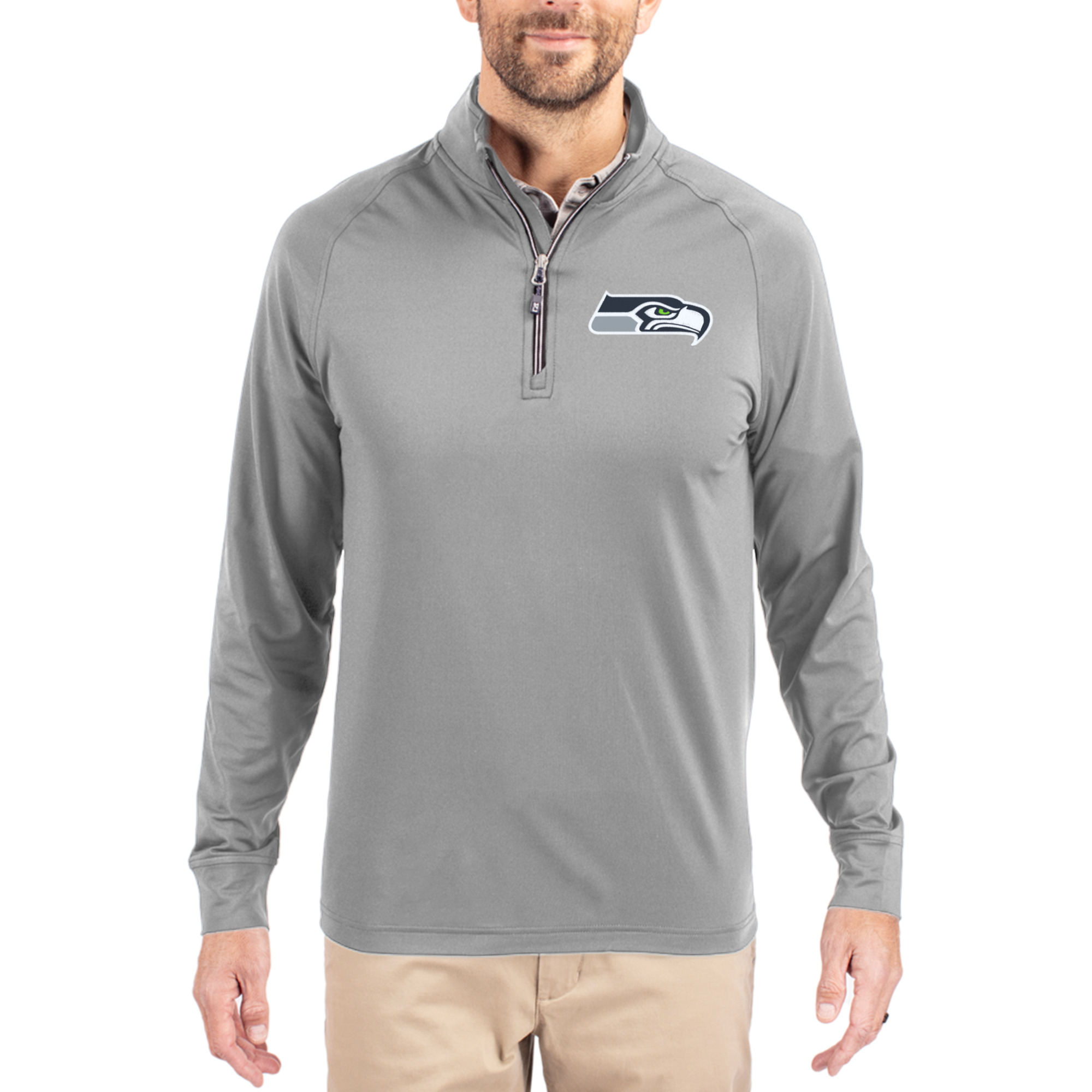 Men's Cutter & Buck Gray Seattle Seahawks Adapt Eco Knit Quarter-Zip Pullover Jacket