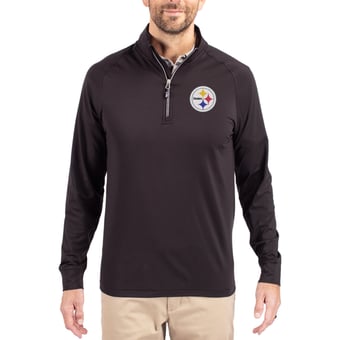 Men's Cutter & Buck Black Pittsburgh Steelers Adapt Eco Knit Quarter-Zip Pullover Jacket