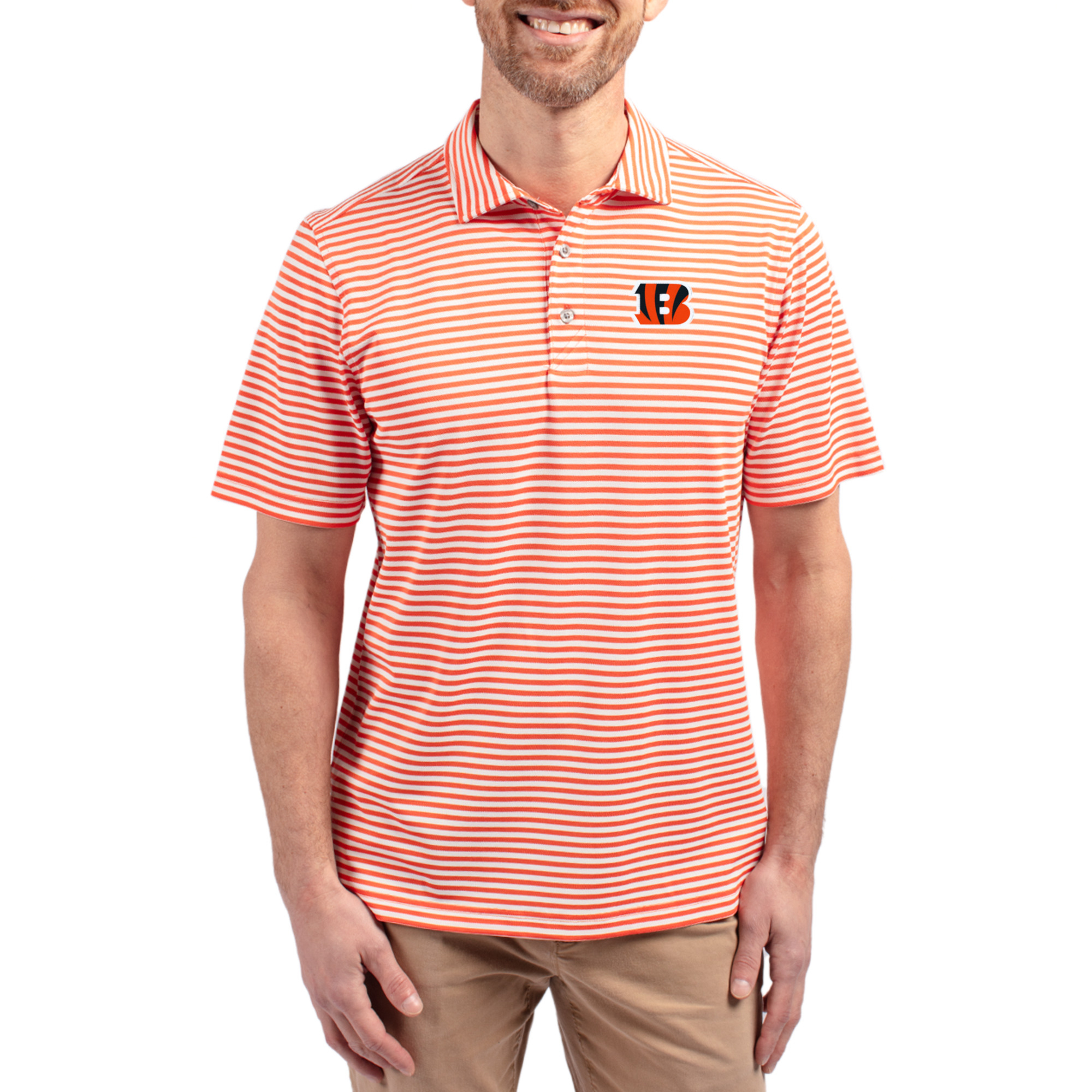 Cutter & Buck Men's Orange Cincinnati Bengals Virtue Eco Pique Stripe d Polo Shirt - Orange
