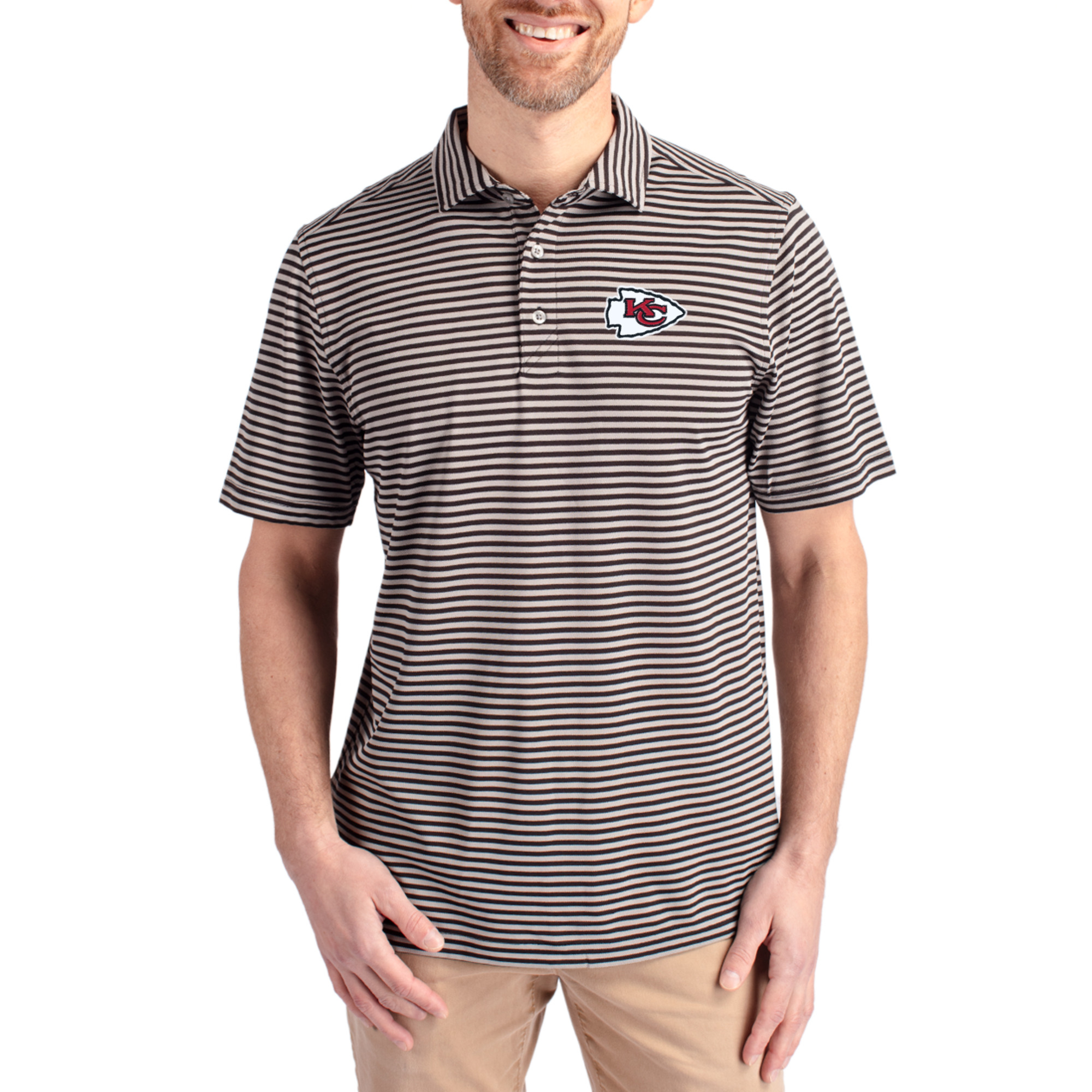Men's Cutter & Buck Black Kansas City Chiefs Virtue Eco Pique Stripe Recycled Polo