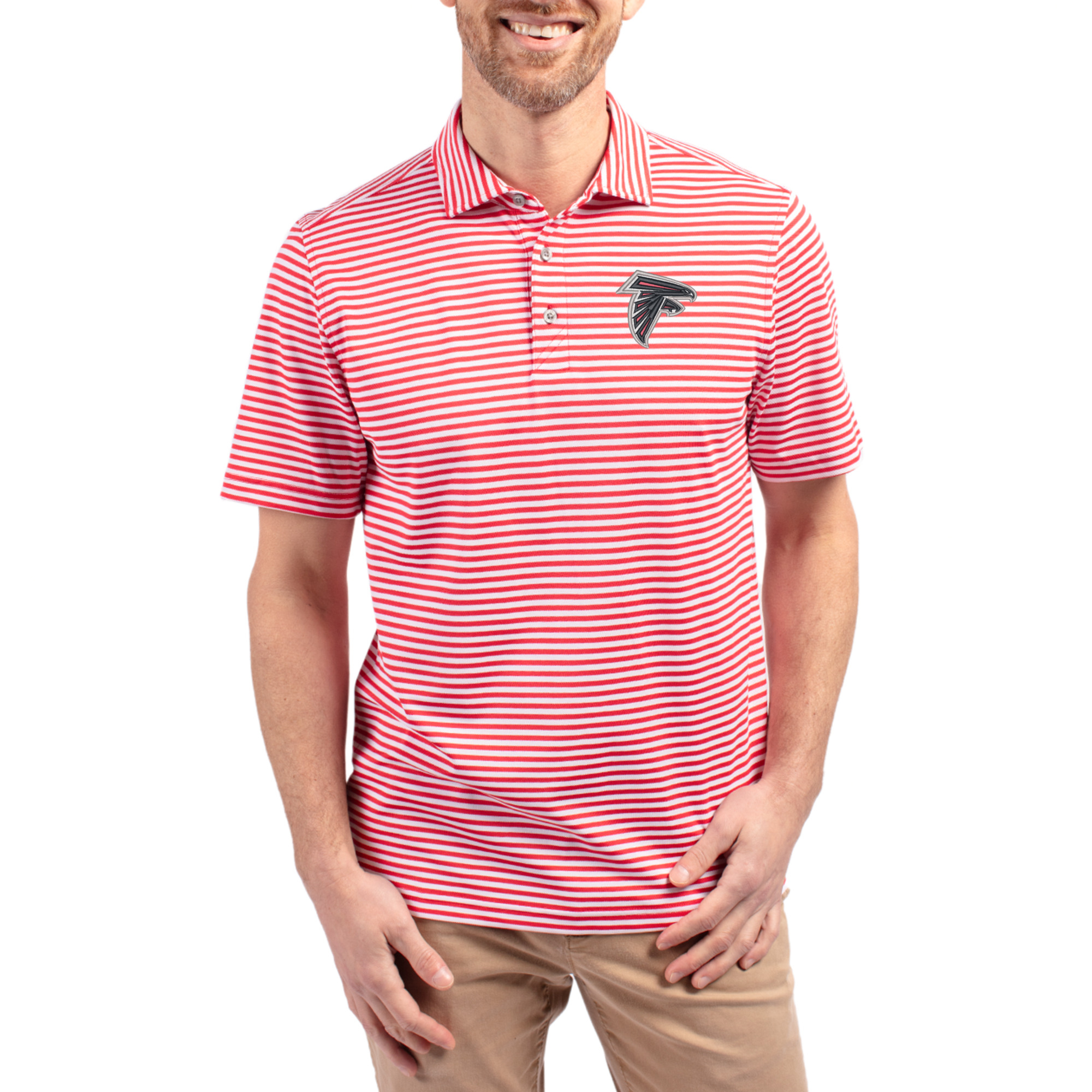 Men's Cutter & Buck Red Atlanta Falcons Virtue Eco Pique Stripe Recycled Polo