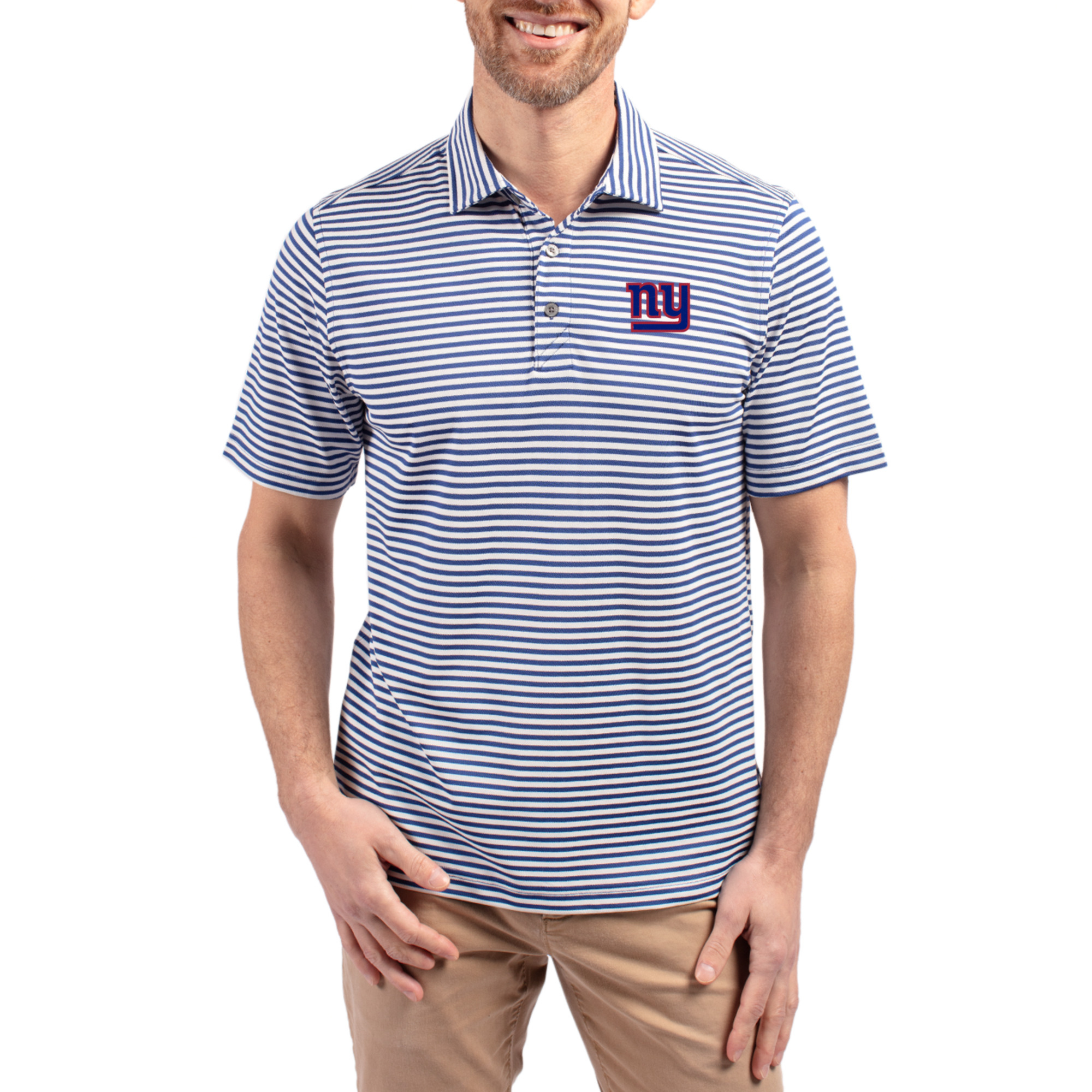 Men's Cutter & Buck Royal New York Giants Virtue Eco Pique Stripe Recycled Polo