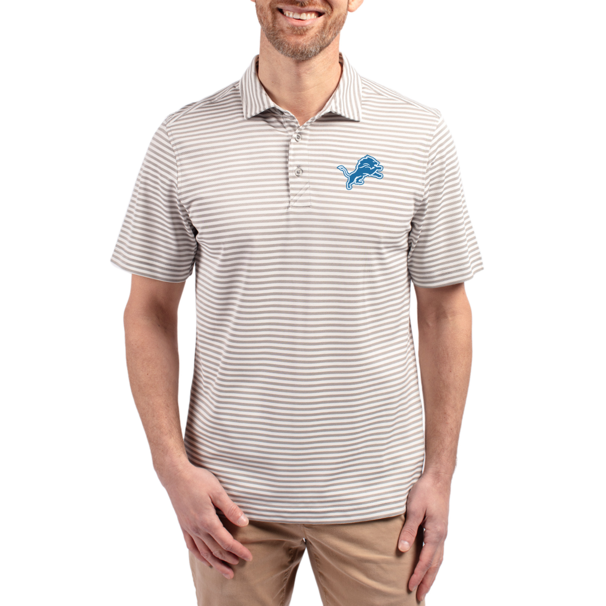 Men's Cutter & Buck Gray Detroit Lions Virtue Eco Pique Stripe Recycled Polo