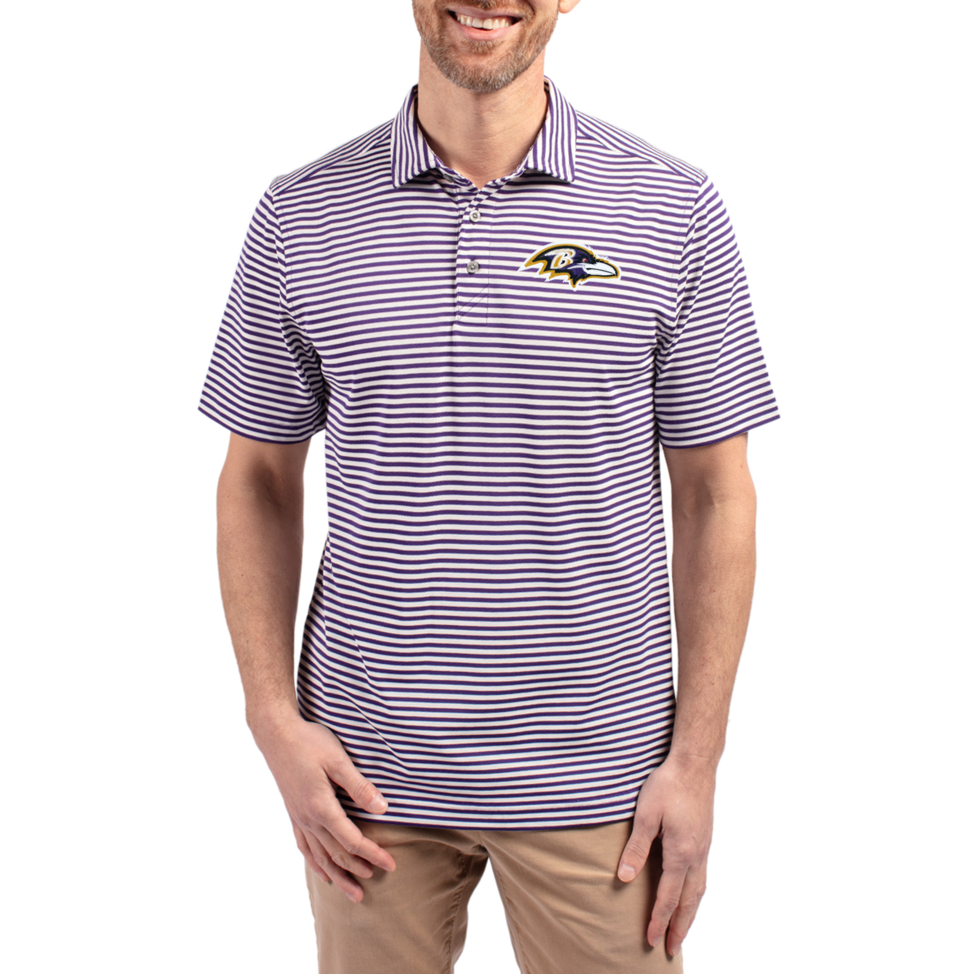 Men's Cutter & Buck Purple Baltimore Ravens Virtue Eco Pique Stripe Recycled Polo