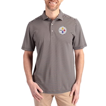 Men's Cutter & Buck Black Pittsburgh Steelers Virtue Eco Pique Stripe Recycled Polo