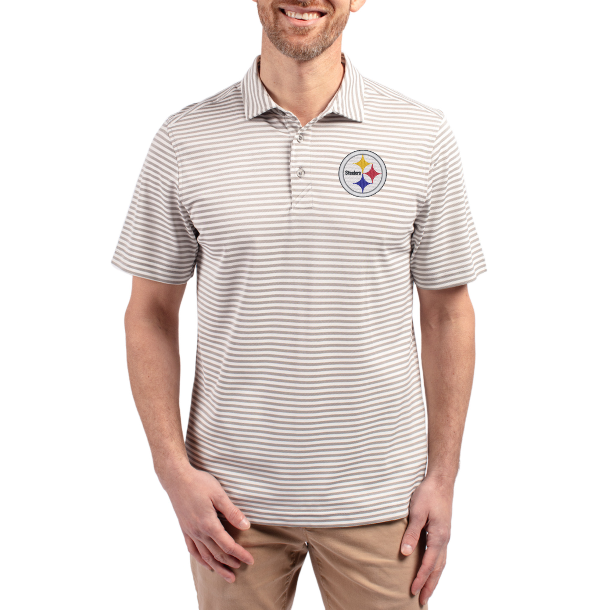 Men's Cutter & Buck Gray Pittsburgh Steelers Virtue Eco Pique Stripe Recycled Polo